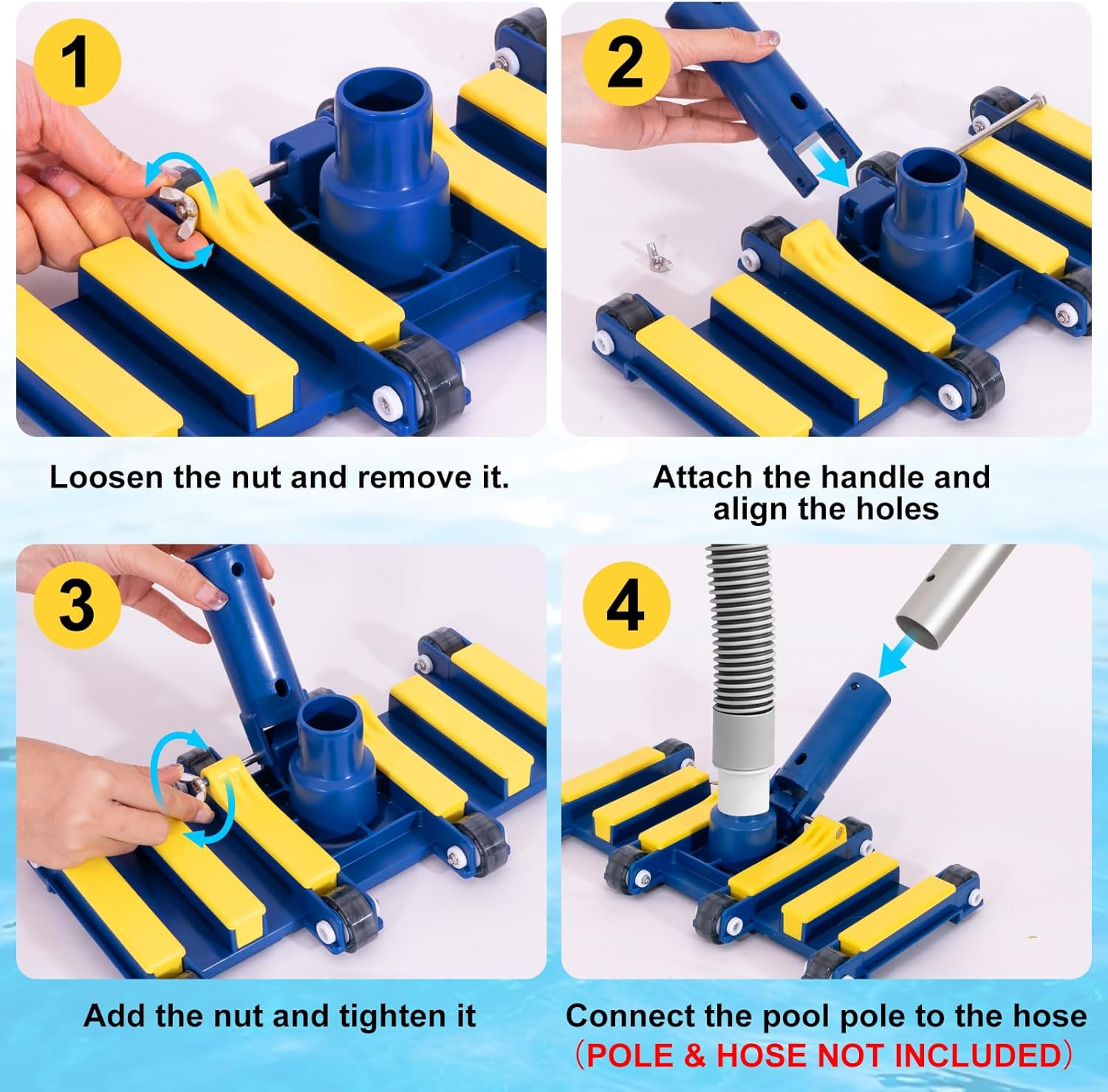 POOLAZA 35Cm Pool Vacuum Head &ndash; Weighted Pool Vacuum Head with Bottom Brushes & 6 Weights, Flexible Design with Swivel Hose Connection and Wheels, for Inground & above Ground Pools image number 1