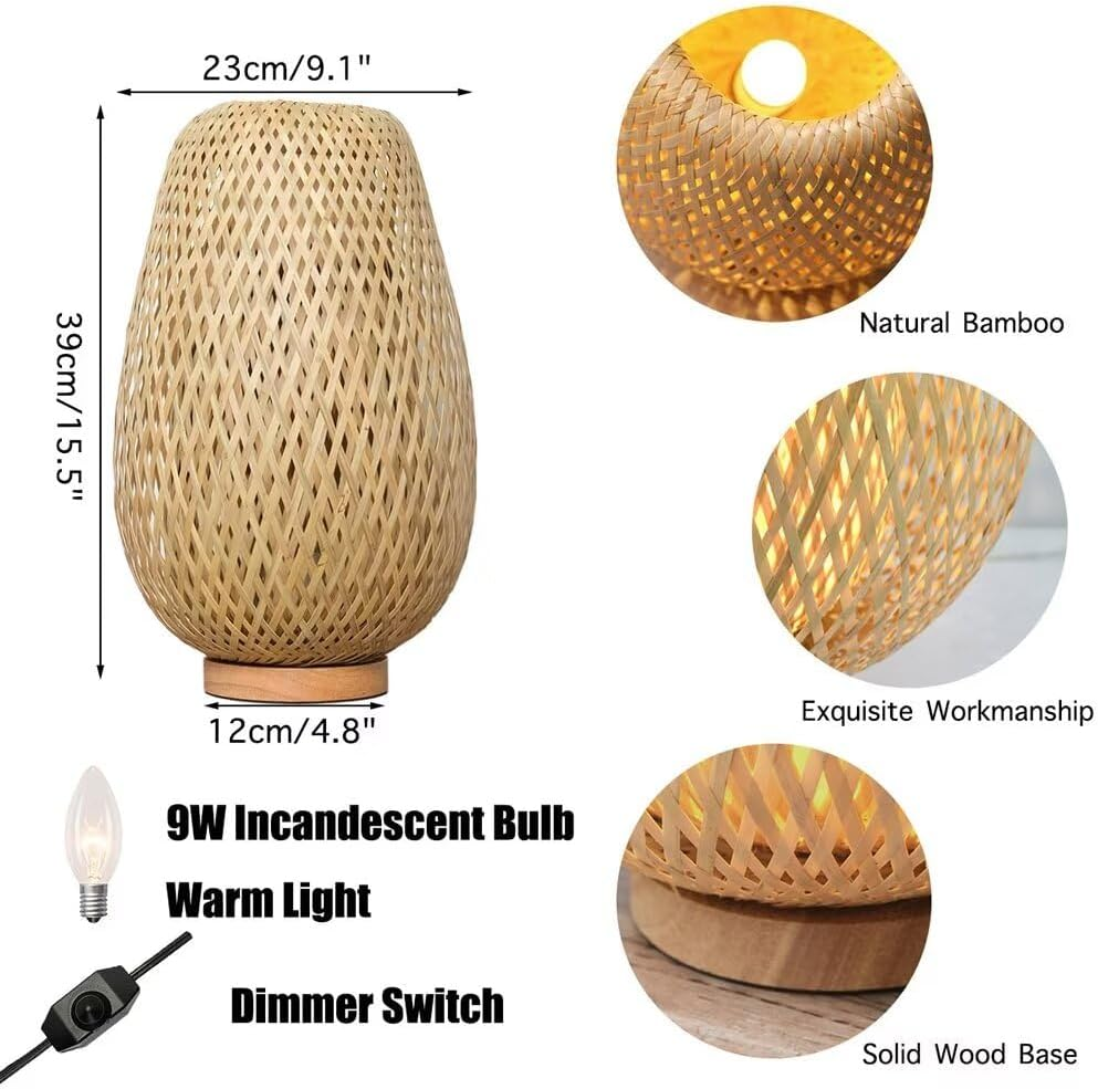 GUANSHAN Bamboo Woven Table Lamp Bamboo Shade Zen Style Table Lighting Decorative Table Lighting Night Light for Bedroom and Living Room image number 5
