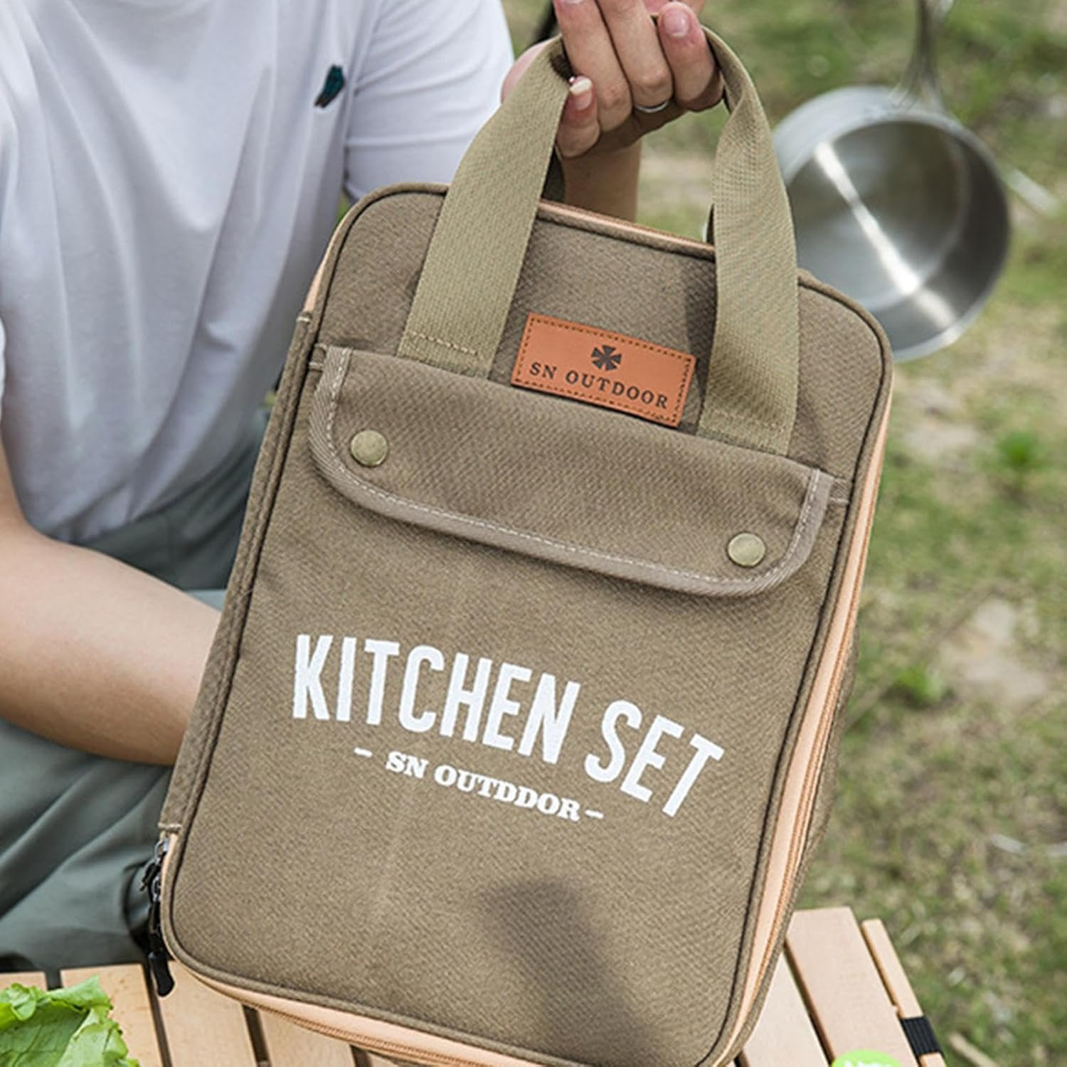 Camping Utensil Bag - Stainless Kitchen Utensils 8-Piece,Portable Camp Kitchen Organizer, Metal Cooking Utensil Set for Hiking, Outdoor Kitchen image number 4