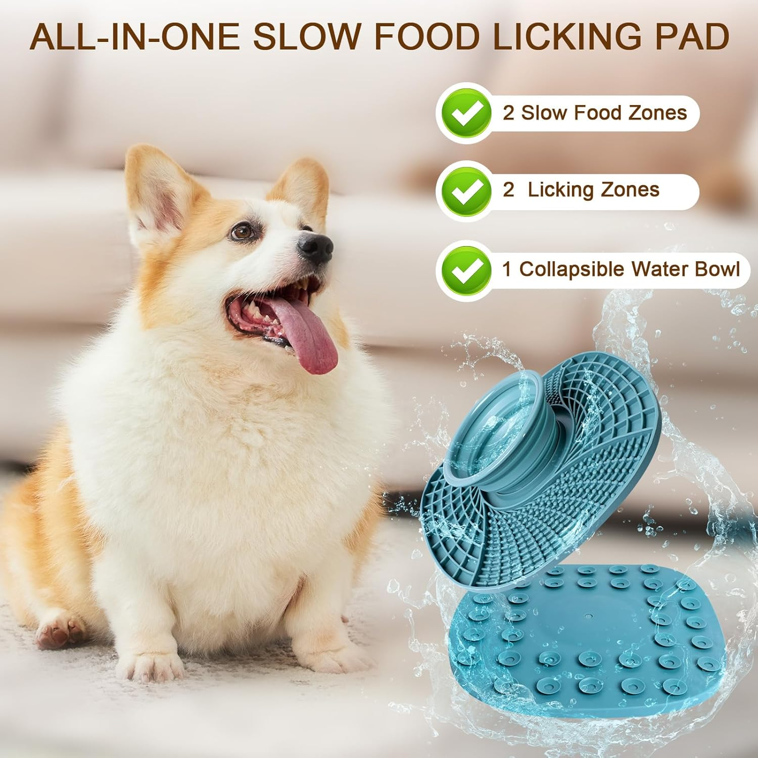 Aiqinu Dog Lick Mat with Water Bowl, Lick Mat Dog with Suction Cup for Relief of Dog Anxiety, Feeding Mat for Butter, Joghur, for Dog Bathing, Training, Grooming & Claw Care