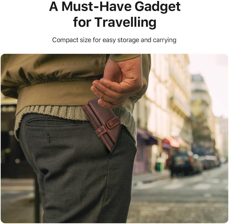 Contact'S Family Genuine Leather Fountain Pen Case for 5 Pens Jewelry Roll Large Capacity Leather Pen Case Pen Holder image number 2