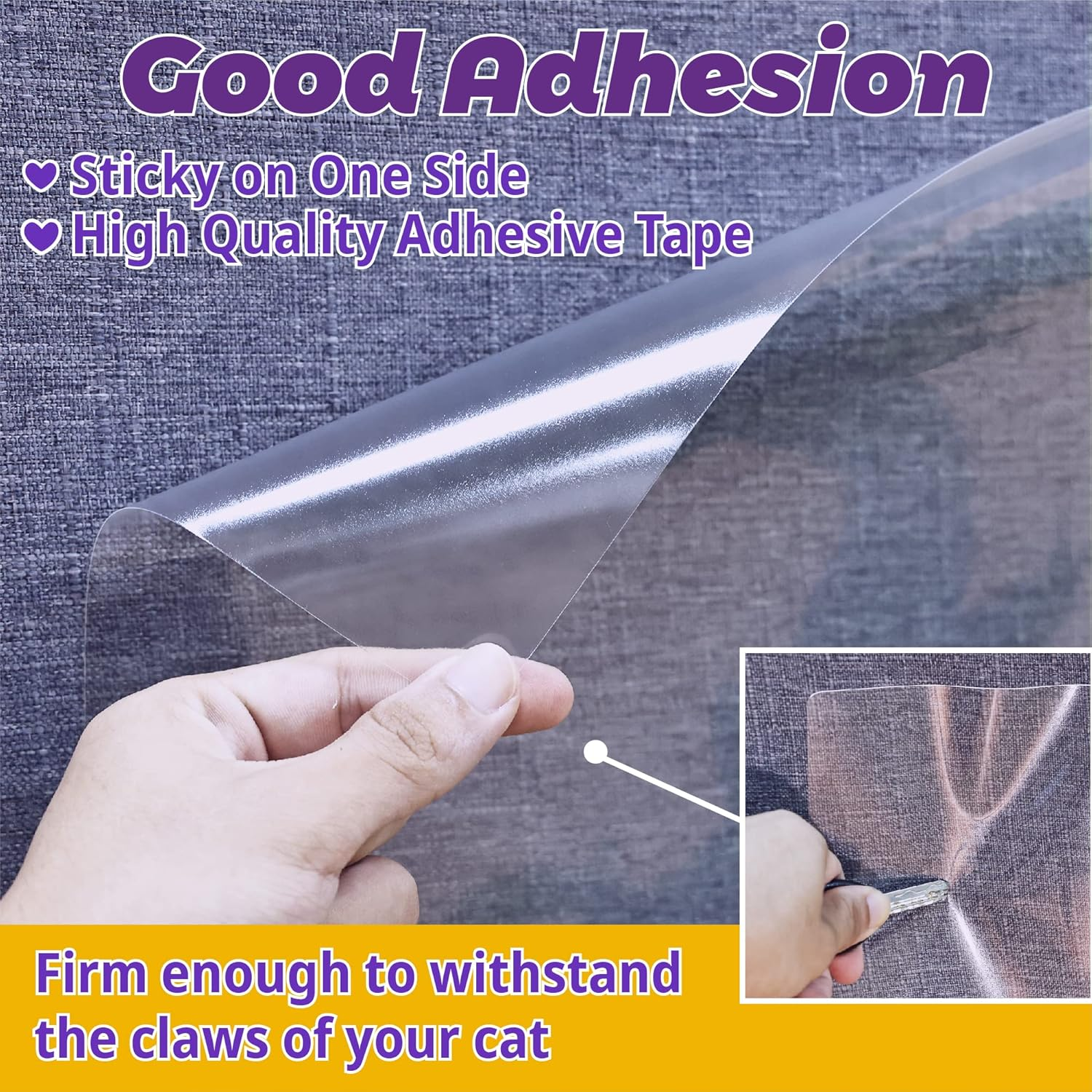 Anti-Cat Scratch Furniture Protector-12-Pack &ndash;Single-Sided, Heavy-Duty Self-Adhesive Tape, No-Residue for Couch, Doors & Walls - with 52 Twist Pins image number 2