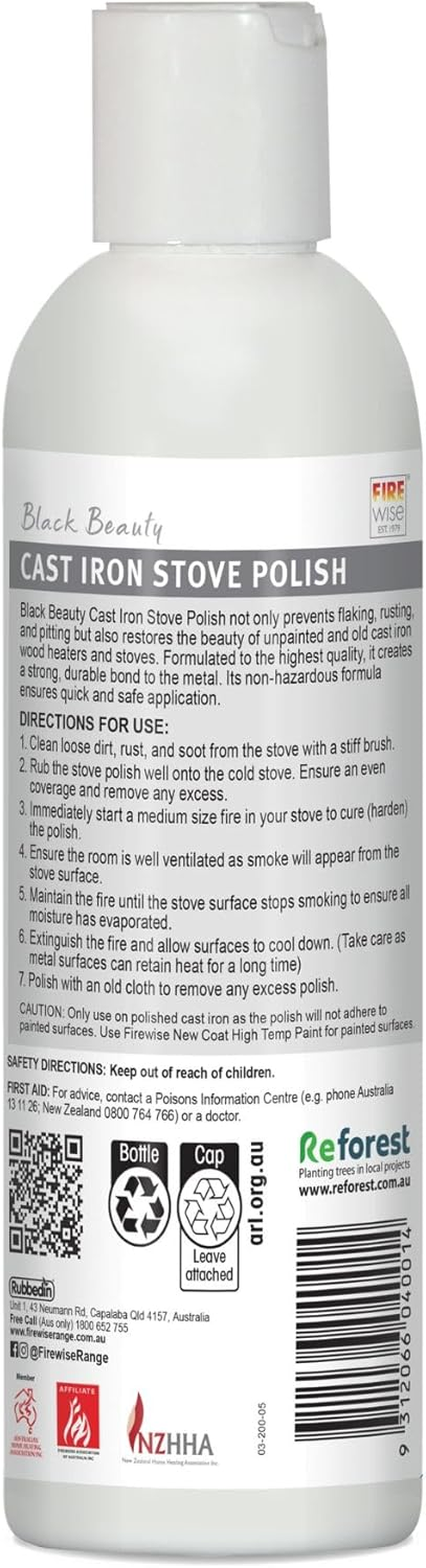 Black Beauty Cast Iron Stove Polish Restore That New Look, Black Satin Finish Provides Ongoing Protection against Flaking, Rusting and Pitting 200Ml image number 2