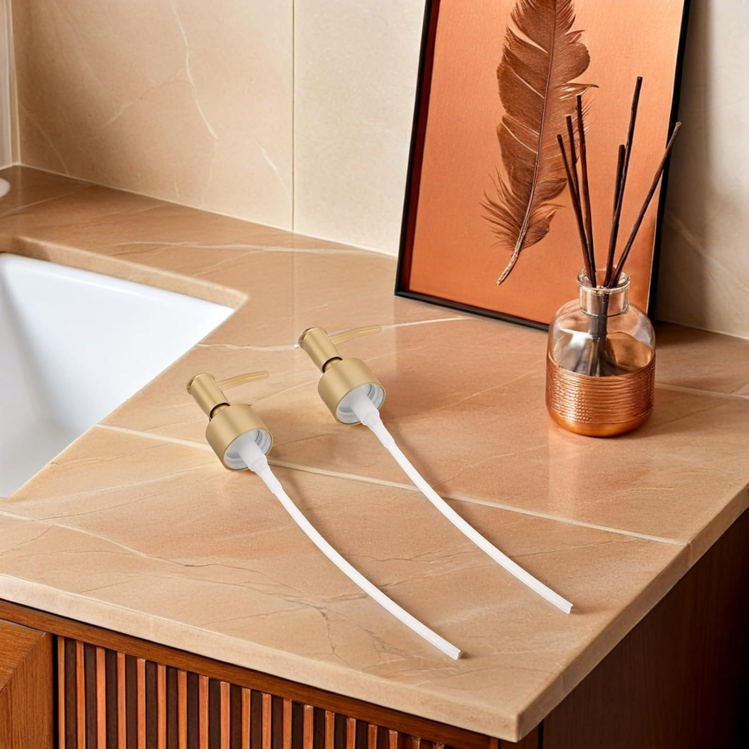 EPIGEIST 5Pcs Pearl Gold Plastic Lotion Dispenser Pump Heads Replacement for Soap Shampoo Hand Wash Bottles, 28Mm Thread, Suitable for Bathroom and Kitchen Use image number 1