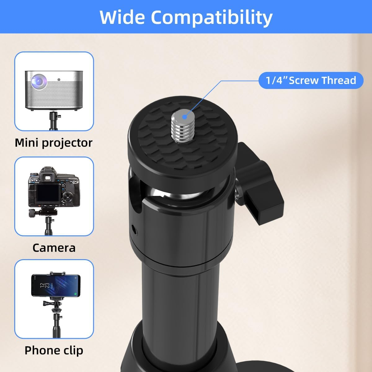 Suptek Projector Stand 360&deg;Swivel, Height Adjustable 39.9-54.5Inch, Mini Projector Mount Bracket, Compatible with Home Office Video Vlog DVR Camera, PR001F