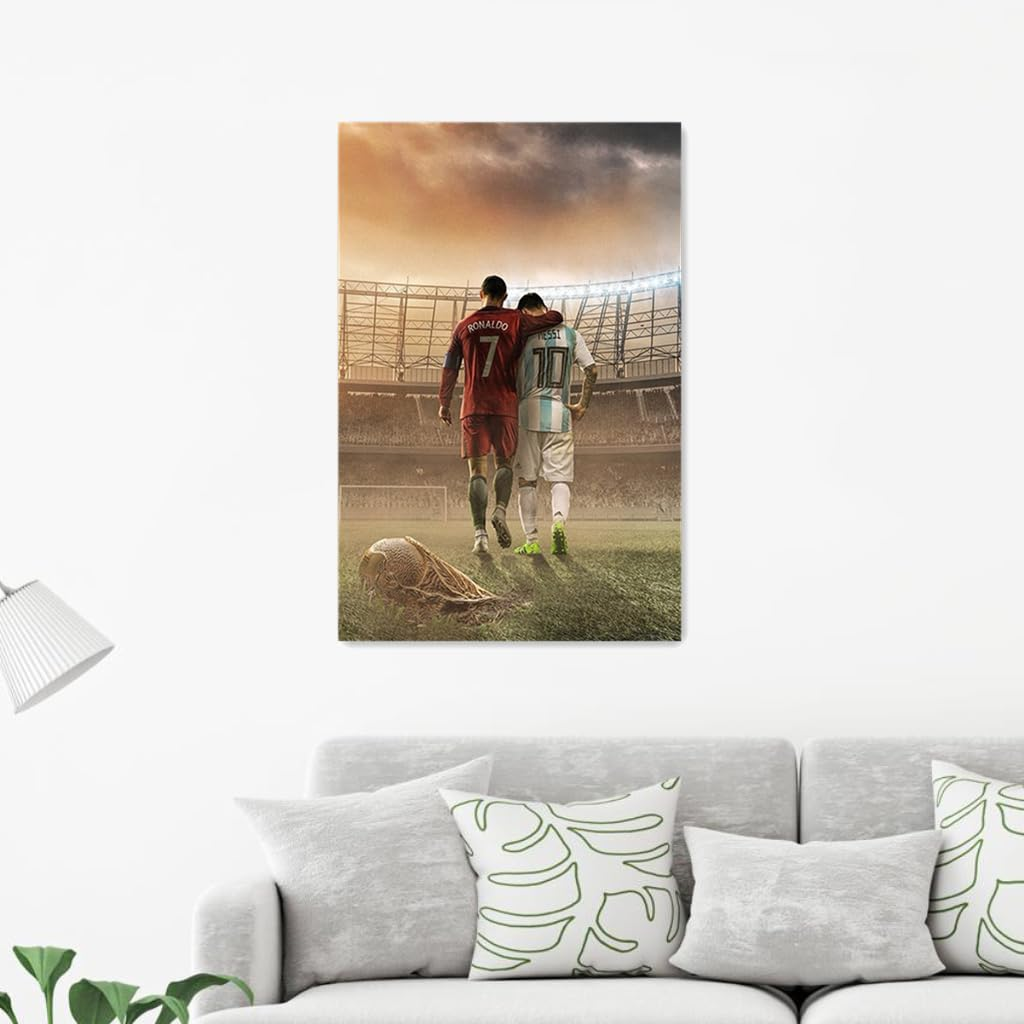 Soccer Superstar Messi Ronaldo Poster for Room Aesthetic Canvas Wall Art Bedroom Decor for Room 40X60Cm Unframed (A) - A image number 3