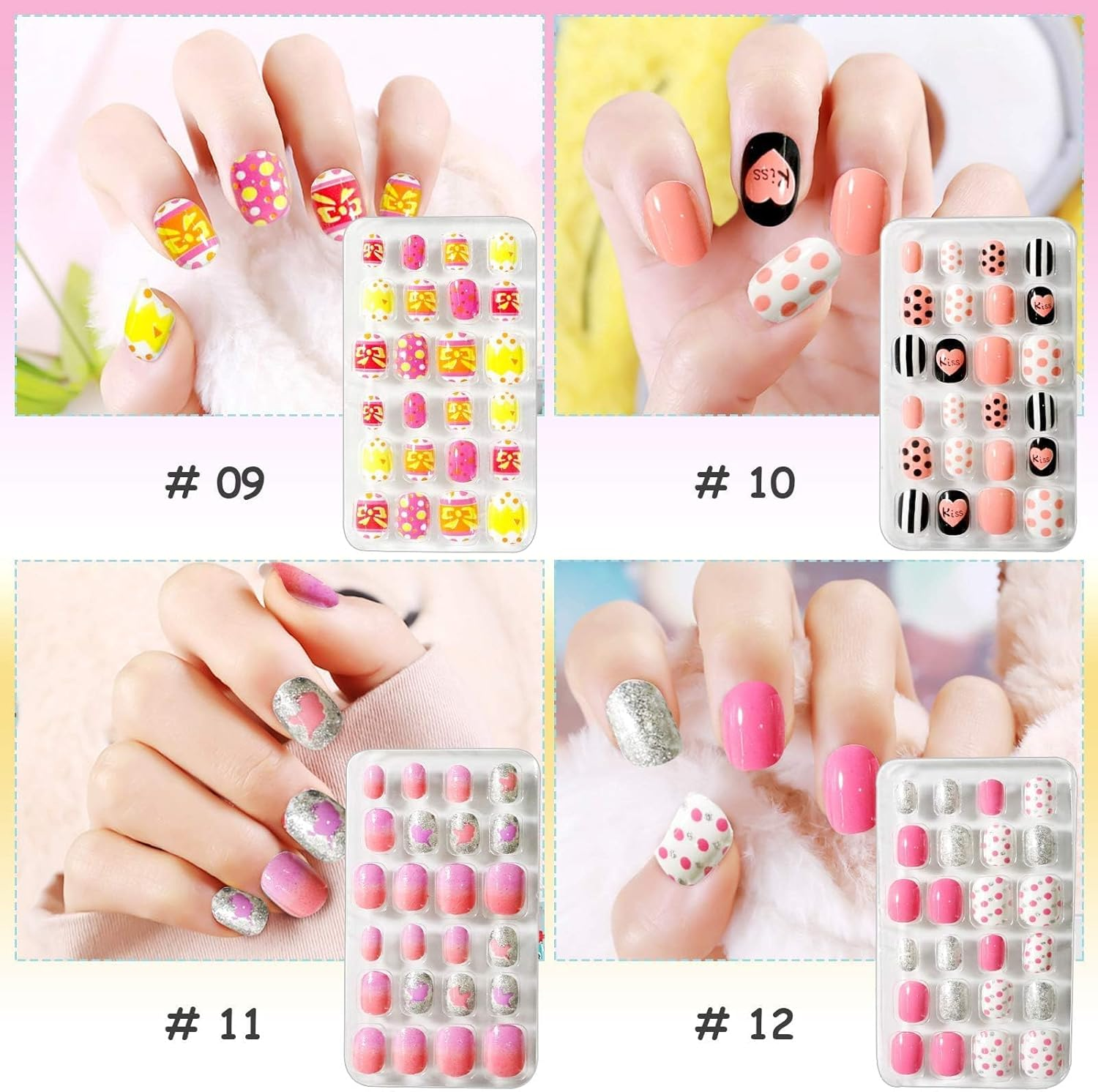 288 Pieces Press on Nails Kids, EBANKU Girls Fake Nail False Nail Tips Pre-Glue Full Cover Candy Pattern Short False Nail Kits with 48PCS Nail Adhesive Tabs for Kids Girls Lovely Gift image number 4