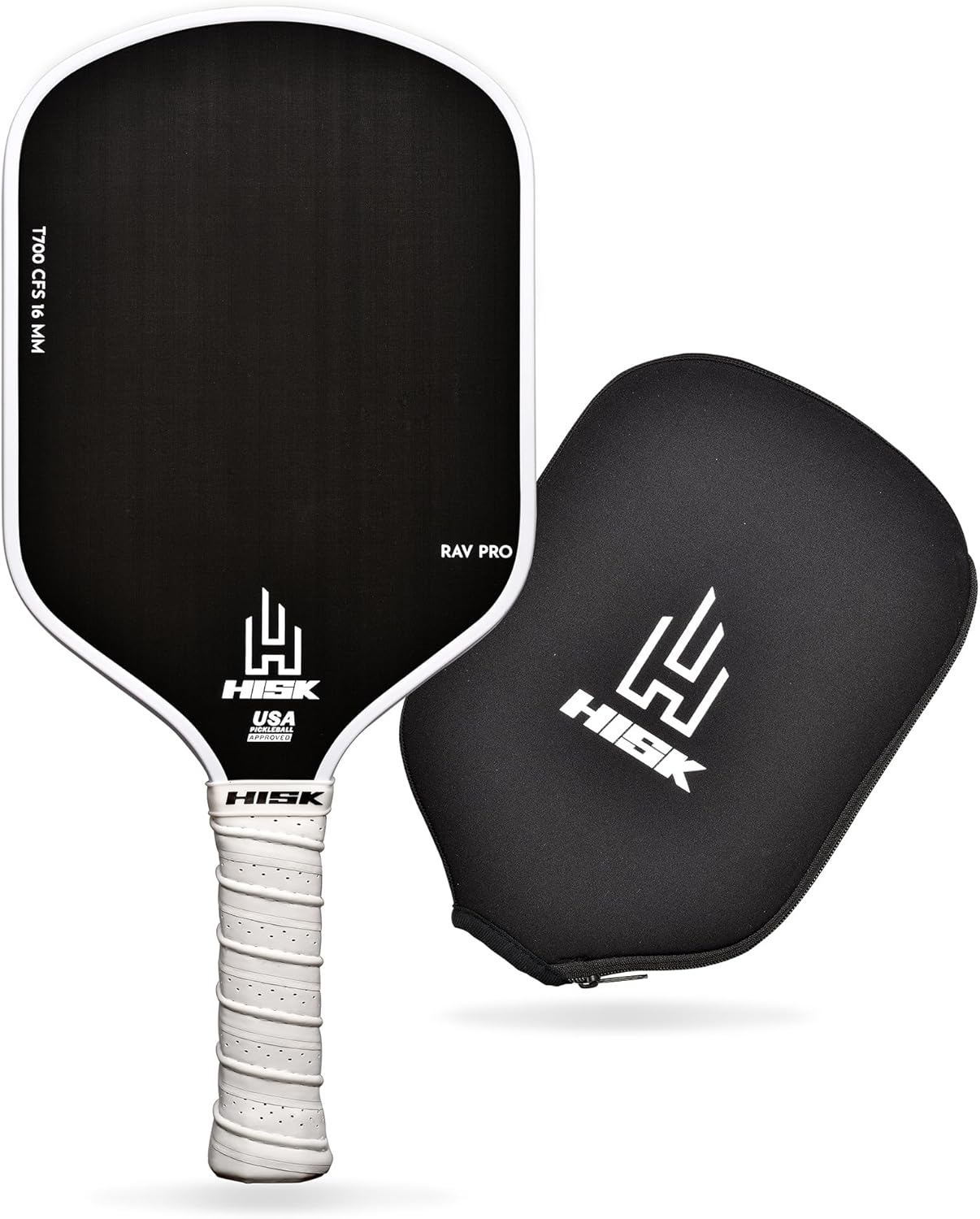HISK RAV PRO Pickleball Paddle - Ultimate HIGH END 16Mm Japanese Toray T700 Raw Carbon Fiber CFS W/Excellent GRIT Roughness Texture, Aero Dynamic Curve, USAPA Approved, Non Slip Grip
