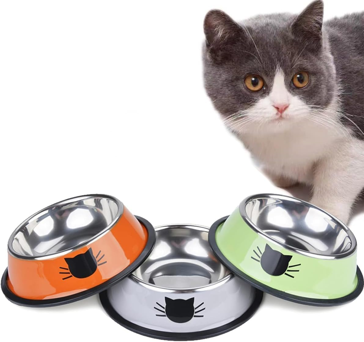 Mumoo Bear Cat Bowls for Food and Water, 3PCS Non-Slip Stainless Steel Small Cat Food Bowls 8 Oz Pet Bowl with Removable Rubber Base Cat Puppy Bowl image number 2