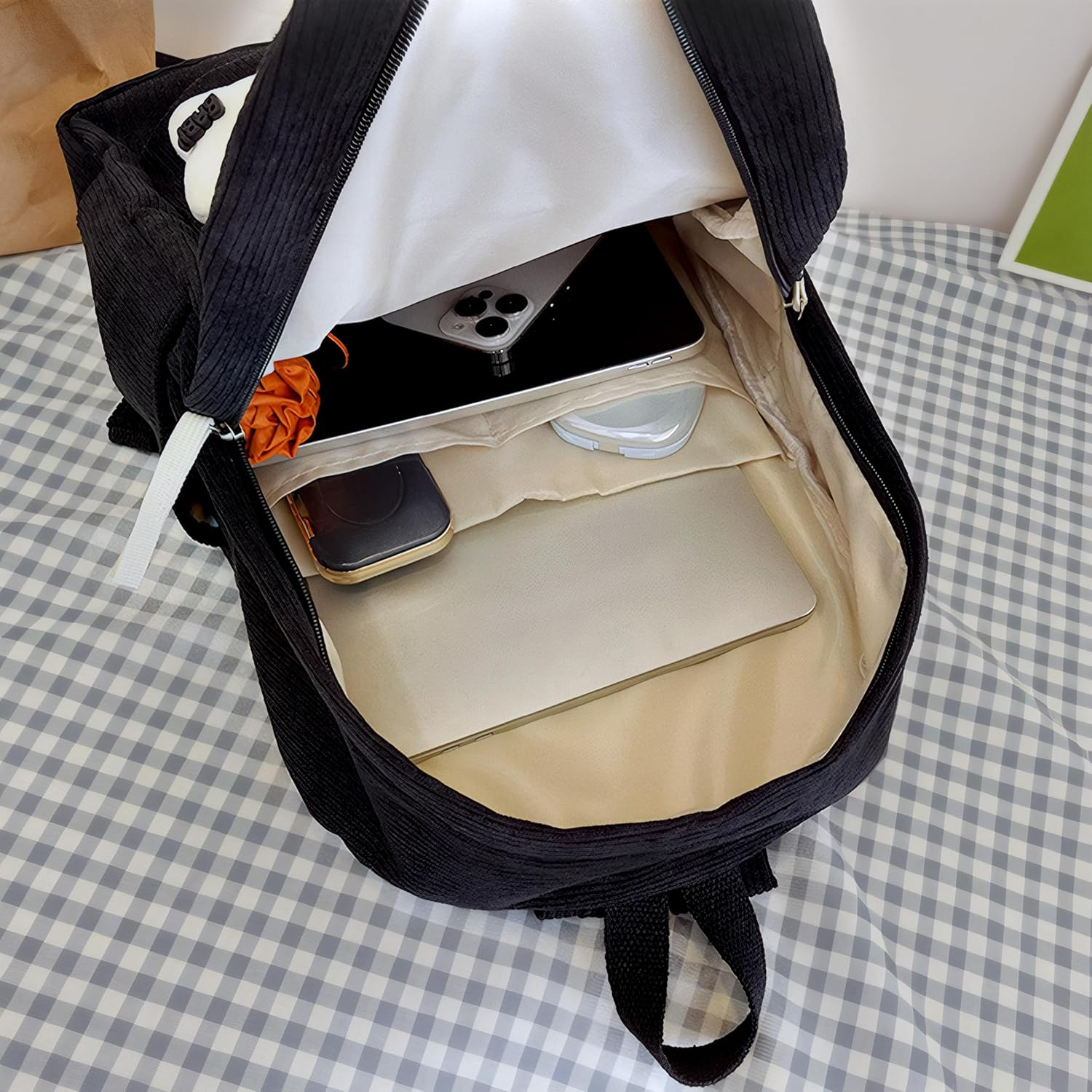 YWOIHL Y2K Star Backpack Kawaii Corduroy Aesthetic Bag Teen Girls Cute Daypack Japanese Fluffy Bookbag - White image number 3