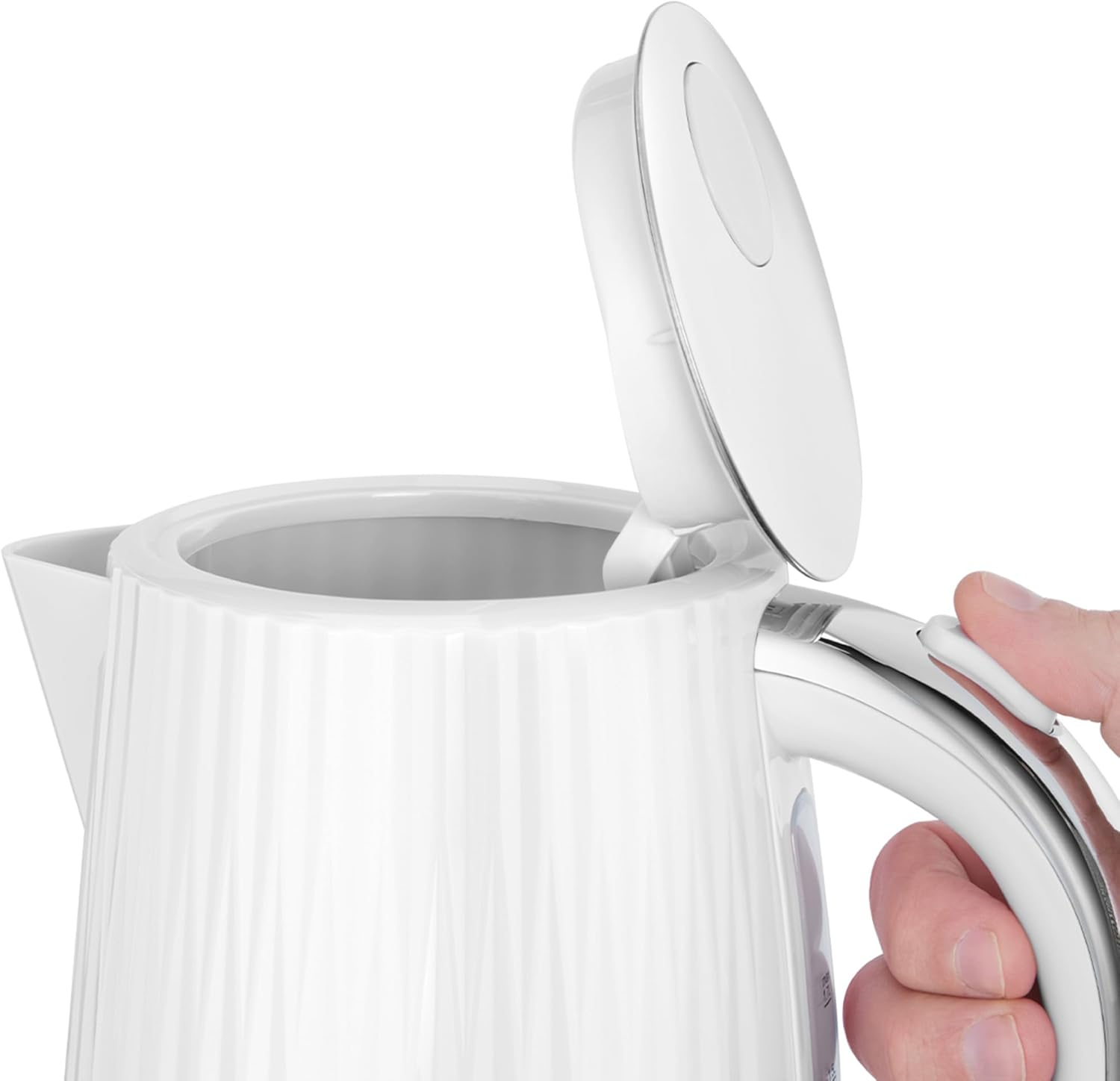 Russell Hobbs Eden Kettle, RHK2736WHT, Textured Design, Push to Open Lid, 360&deg; Base & Cord Storage, Water Window with Gauge, 1.7L Capacity, White image number 5