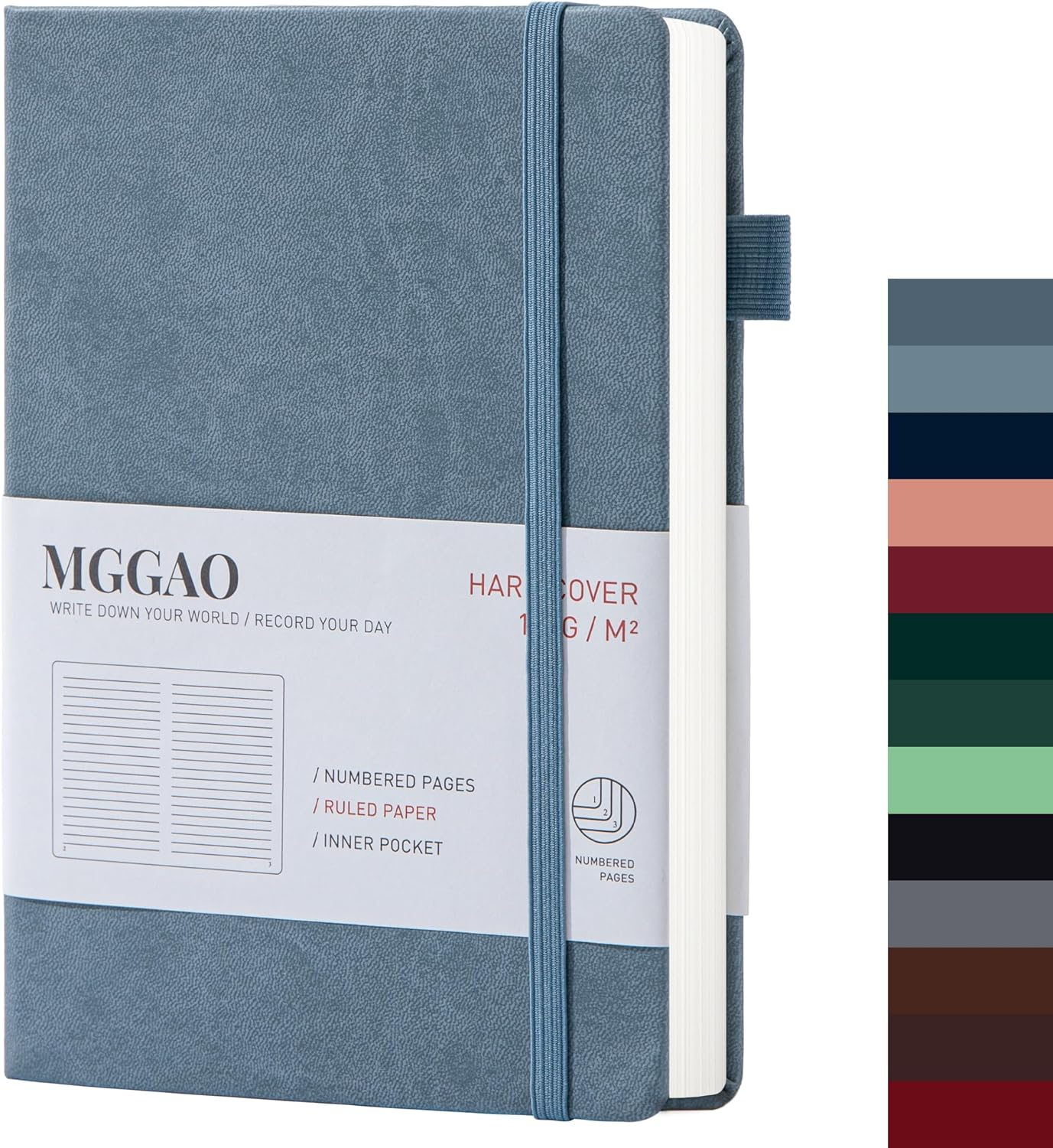 MGGAO A5 Ruled Journal 100 GSM Lined Thick Paper with 188 Numbered Pages Premium Faux Leather Hardcover Notebook for Personal Writing Study Office Travel Recording (Red,Ruled)