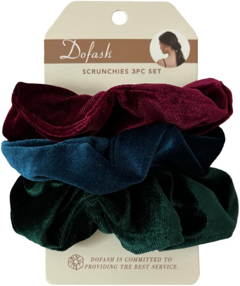 Dofash 3 Pieces Excellent Velvet Traceless Beauty Thermal Twisters Hair Scrunchies Various Colours with Delicate Bag for Women (Blue + Claret Red + Dark Green) image number 1