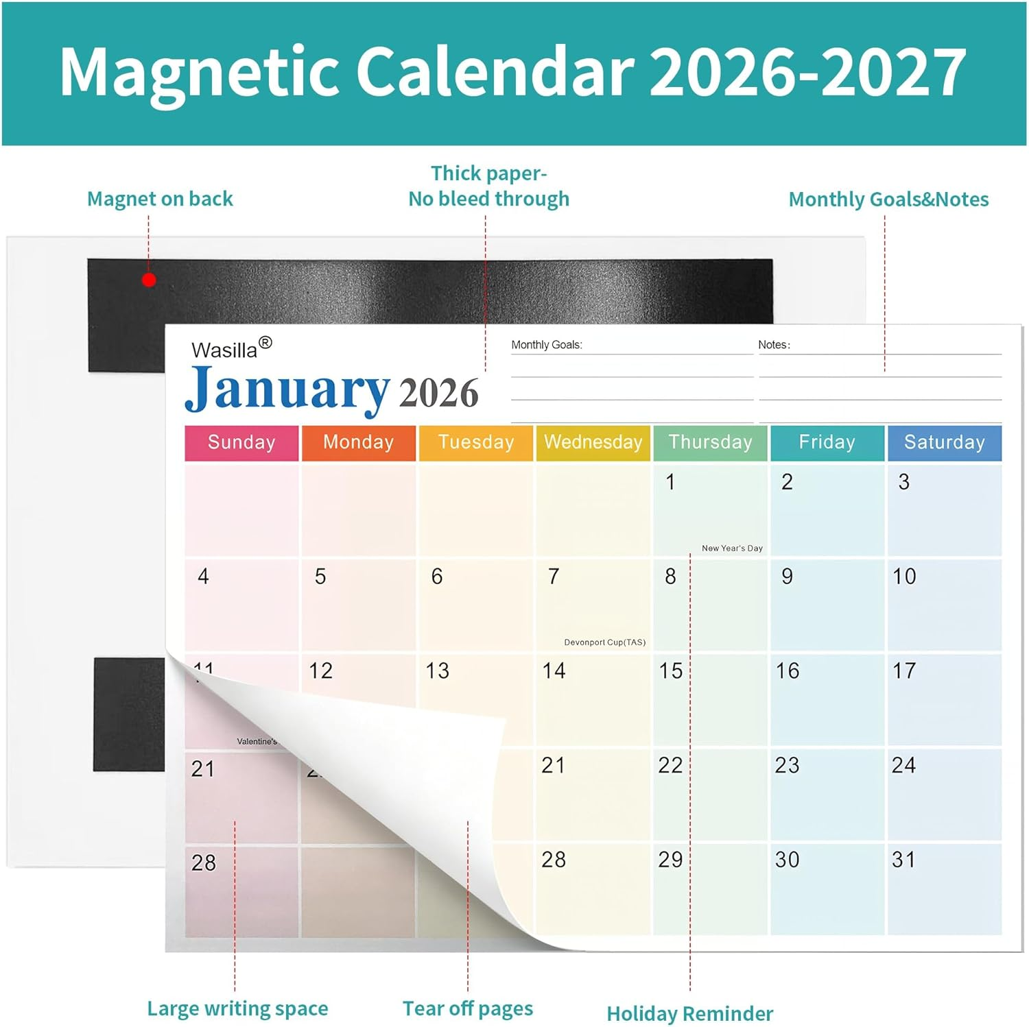 Calendar 2026 - Magnetic Fridge Calendar with Australia Holidays- Magnetic Calendar for Refrigerator, 18 Monthly Planner with Stickers,Jan 2026-Jun 2027 Calendars for Family Schedule Tracking Deco Gift image number 2