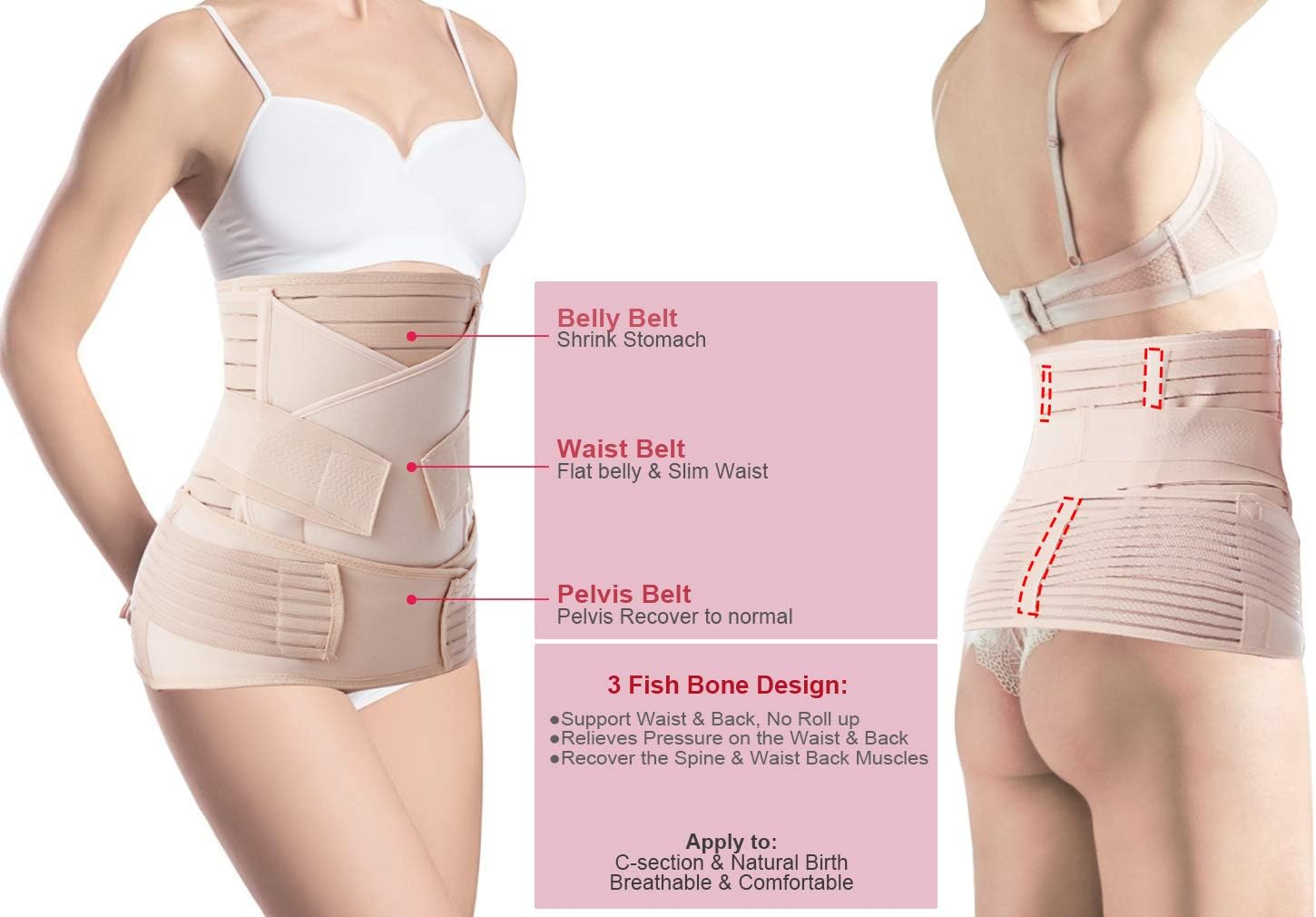 XJCKING 3 in 1 Postpartum Belly Support Recovery Band Wrap - Waist/Pelvis Belt Girdle Body Shaper Postnatal Shapewear image number 5