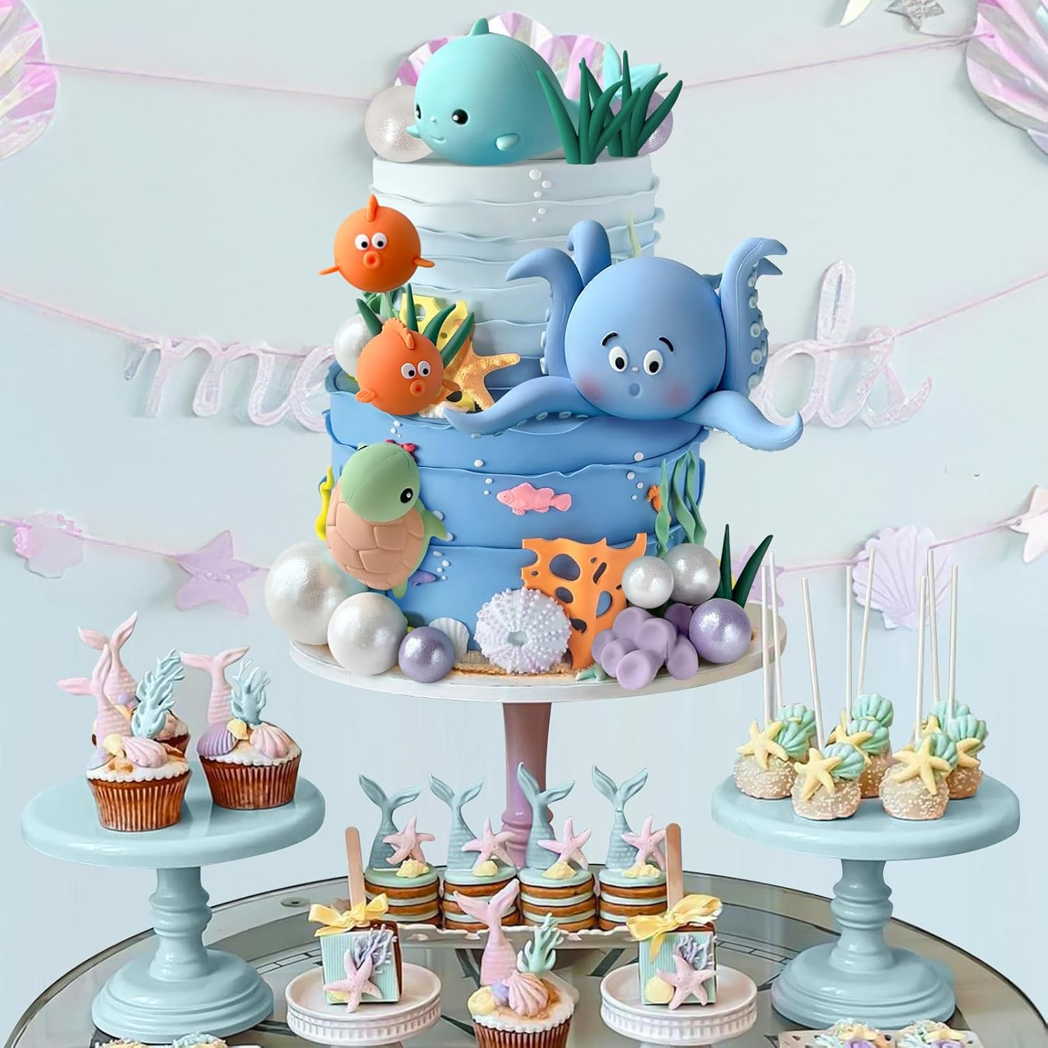 17 PCS under the Sea Cake Decorations Ocean Animals Cake Topper with Cake Balls Decorations for under the Sea Theme Boys Girls Baby Shower Birthday Party Supplies image number 2