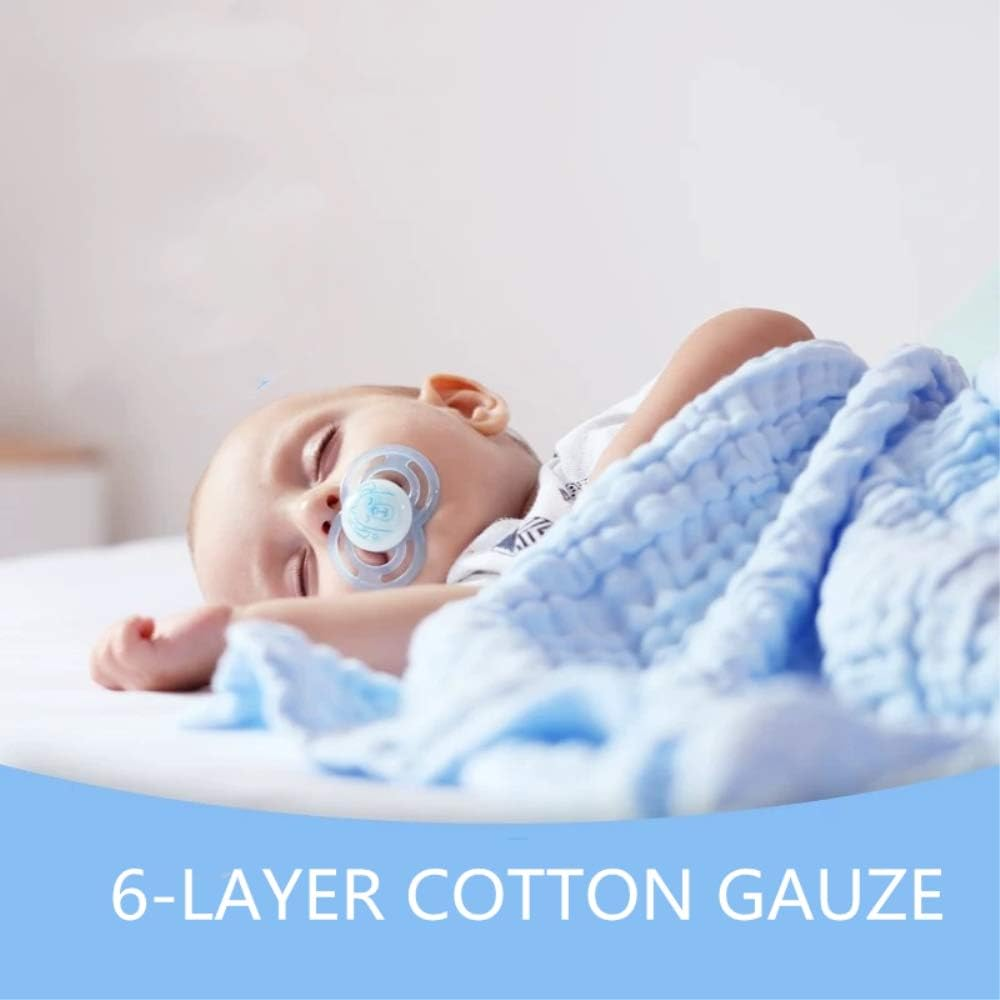 Muslin Baby Towel Super Soft and Absorbent Cotton Baby Bath Towels 2 Pack 6 Layers Infant Newborn Blanket Toddler and Kids Large 40 X 40Inches (Blue & White) image number 6