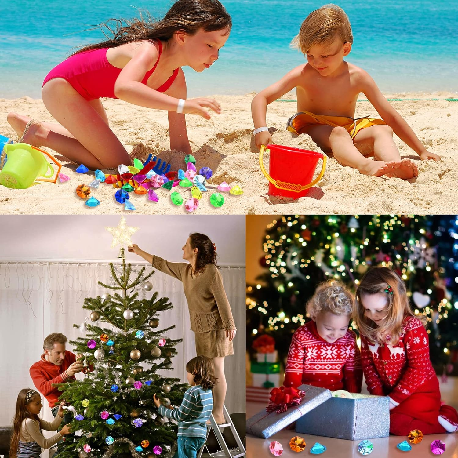 WBJKZJD 60Pcs Acrylic Diamond Gems Pirate Plastic Gems Large Acrylic Gems Jewels Bulk Treasure Chest Hunt Party Favors 25 Carat for Kids (Multicolor) - Dark Blue image number 4