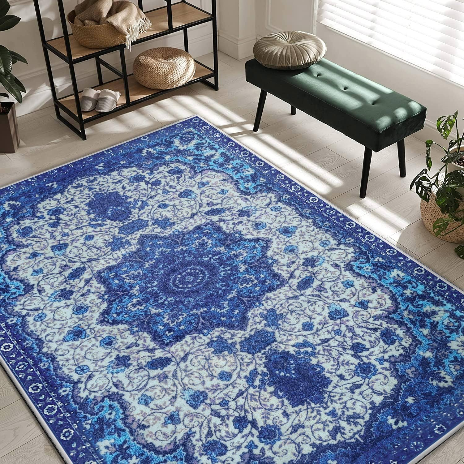 Calore Persian Area Rugs Soft Carpet Retro Rugs for Living Room Bedroom Floor Mat Indoor Home Decorative Rugs Extra Large Rug (Blue, 200 * 300Cm) image number 4