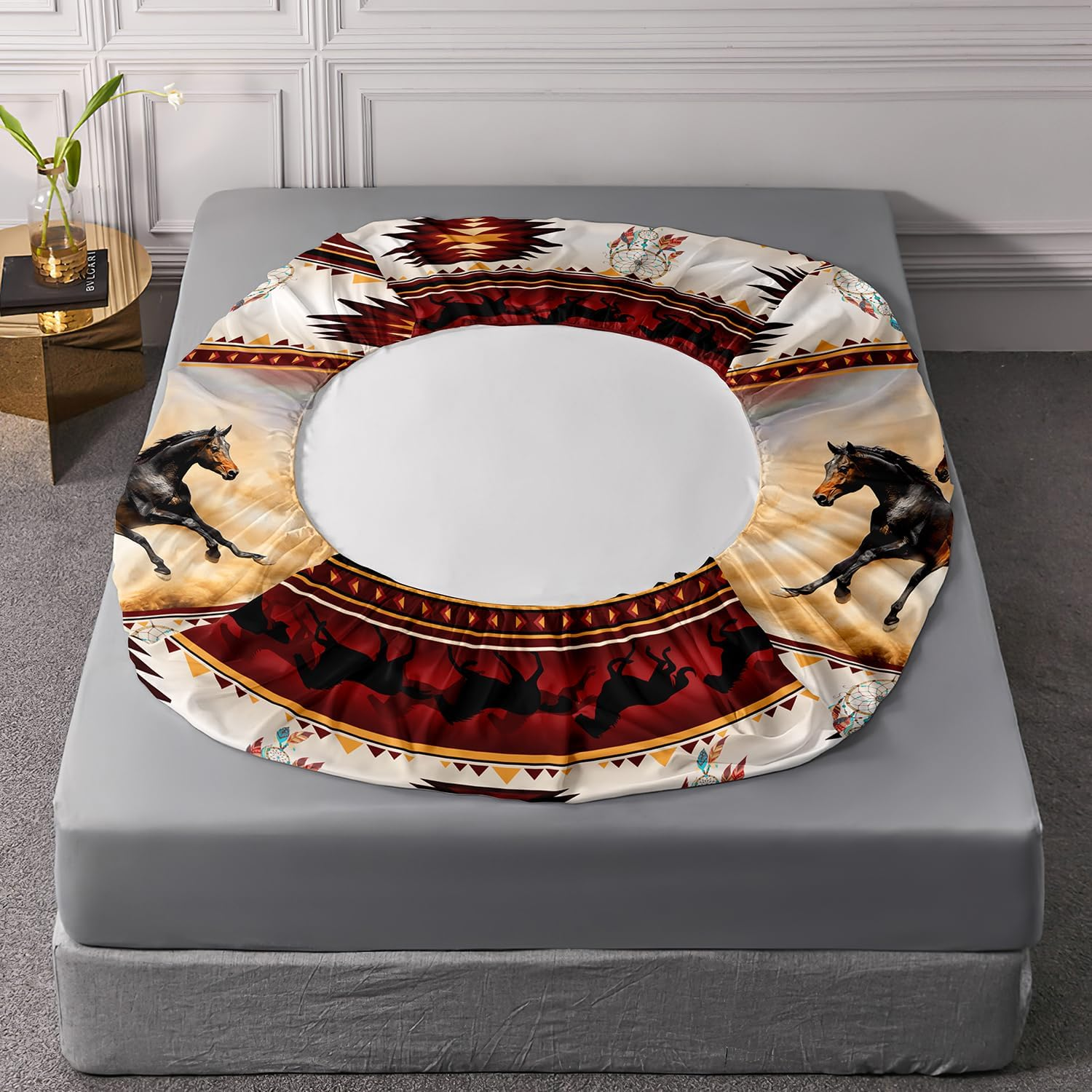 AILONEN 3D Horse Fitted Sheet Set Twin XL Size, Galloping Horse Bedding Set for Kids Girls Boys,Vintage Animal Print Bed Sheet Set for Bedroom Decor,1 Fitted Sheet + 2 Pillowcases,3 Pieces image number 2