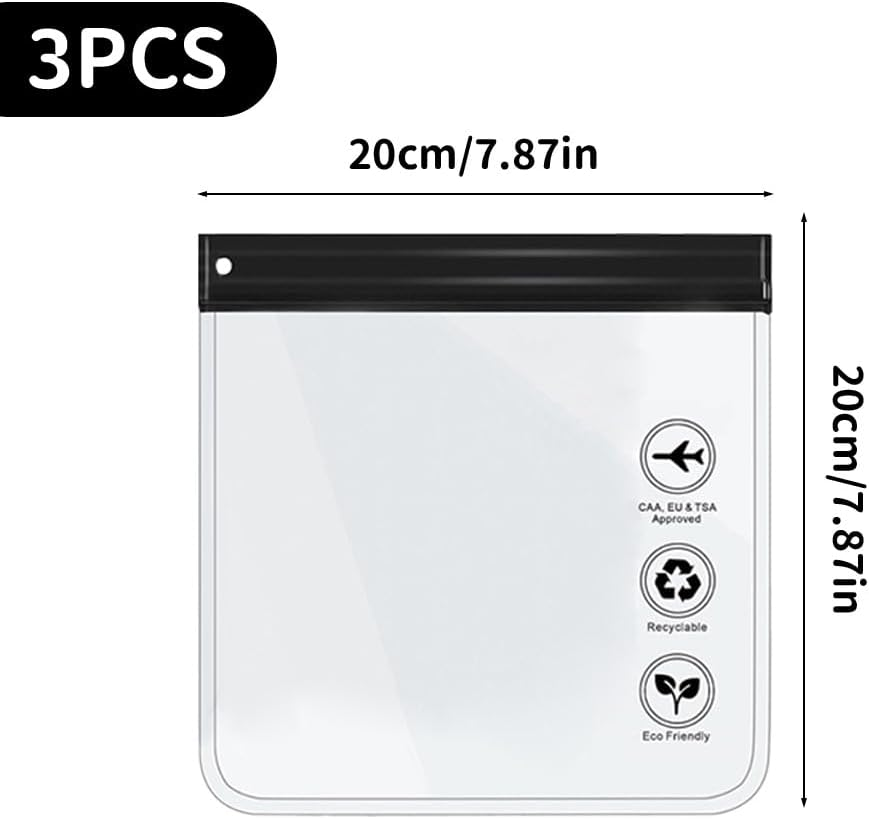 3Pcs Approved Toiletry Bag,Leakproof Airport Security Liquid Bags Trip Accessories Makeup Essentials Clear for Men Women - Black image number 3