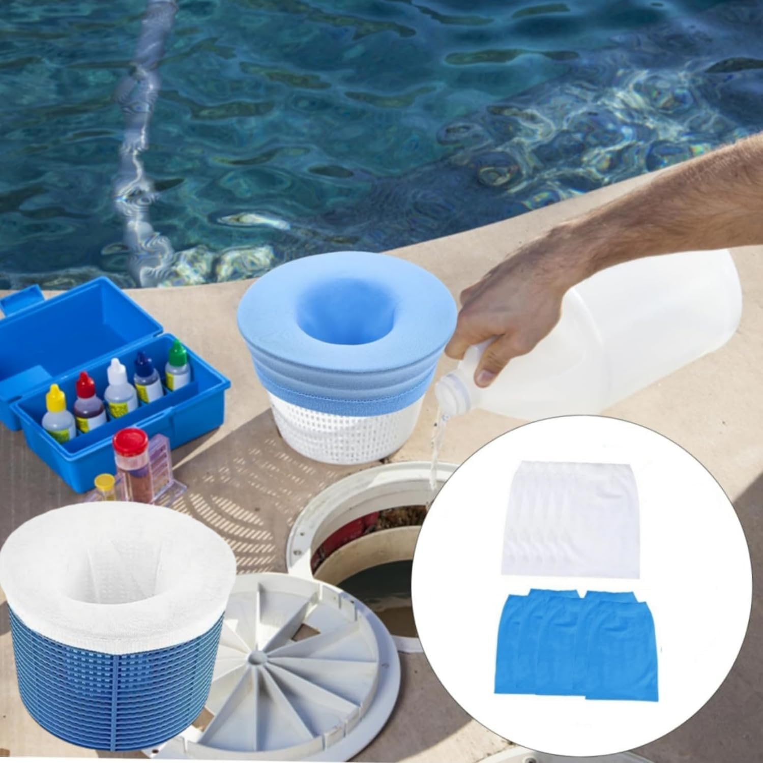 MEZOKUCEL 30 Pcs Reusable Pool Skimmer Socks - Ultra Fine Mesh Filter Socks for Cleaning Debris and Leaves, Fits Skimmer Baskets (White) image number 2