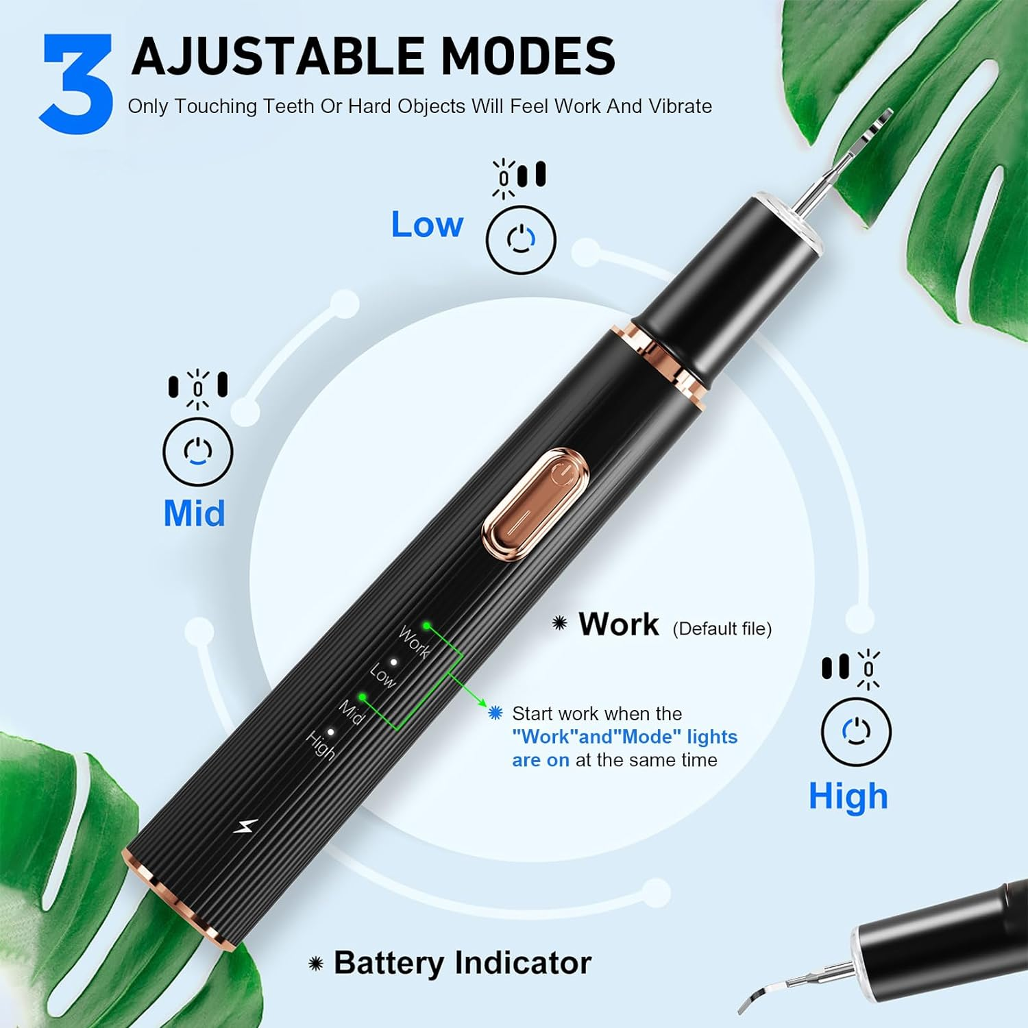 Plaque Remover for Teeth - Tartar Remover for Teeth 3 Modes and 4 Replaceable Heads, Plaque Remover Rechargeable with Mirror image number 4