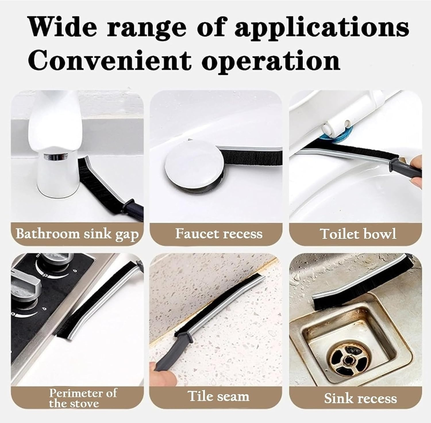 Crevice Cleaning Brush, Hard Bristle Cleaning Supplies, Grout Brush, Crevice Cleaning Tool, Household Cleaning Brushes, Gap Cleaning Brushes for Toilet, Bathroom, Bathtub, Sink, Window（5 PCS Black） image number 3