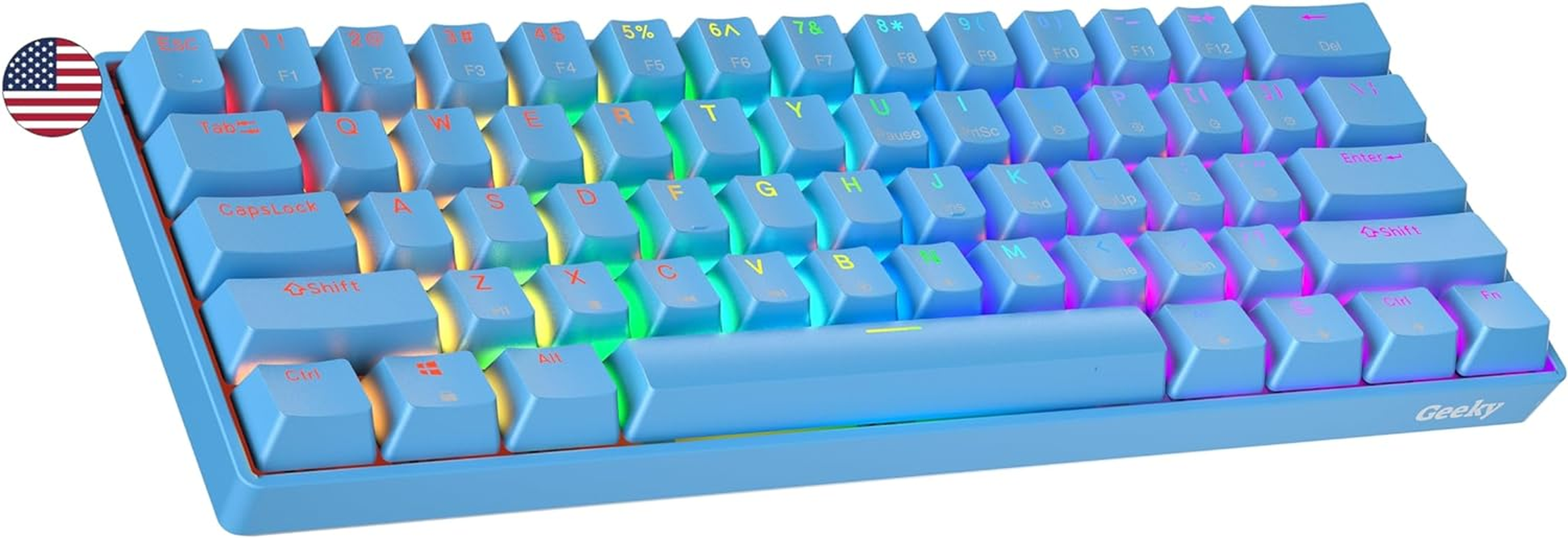 Geeky GK61 60% | Hot Swappable Mechanical Gaming Keyboard | 61 Keys Multi Color RGB LED Backlit for Pc/Mac Gamer | ANSI US American Layout (Black, Mechanical Speed Yellow)