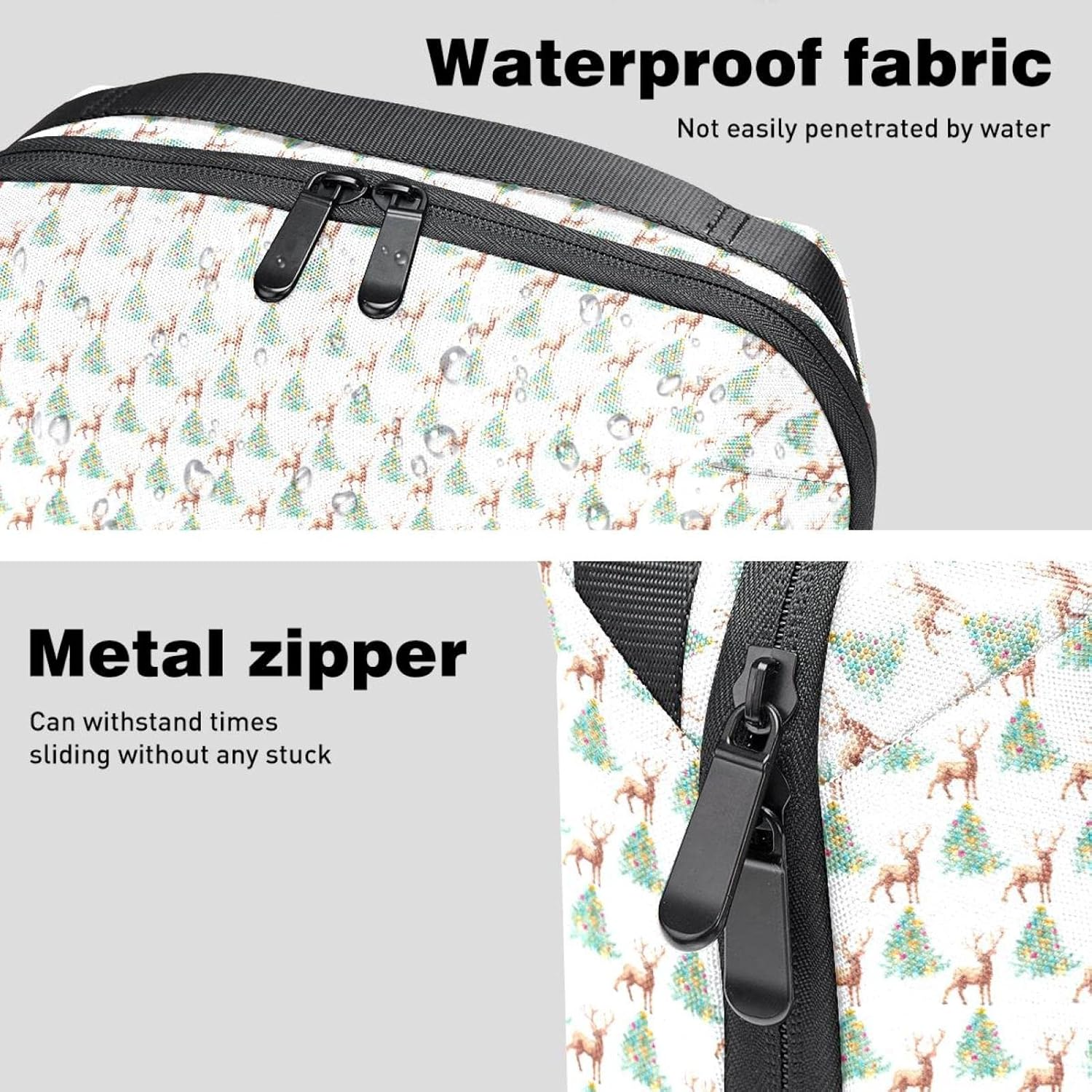 Toiletry Bag Hanging Dopp Kit for Men Water Resistant Shaving Bag with Large Capacity for Travel, Christmas Cartoon Elk and Tree image number 1