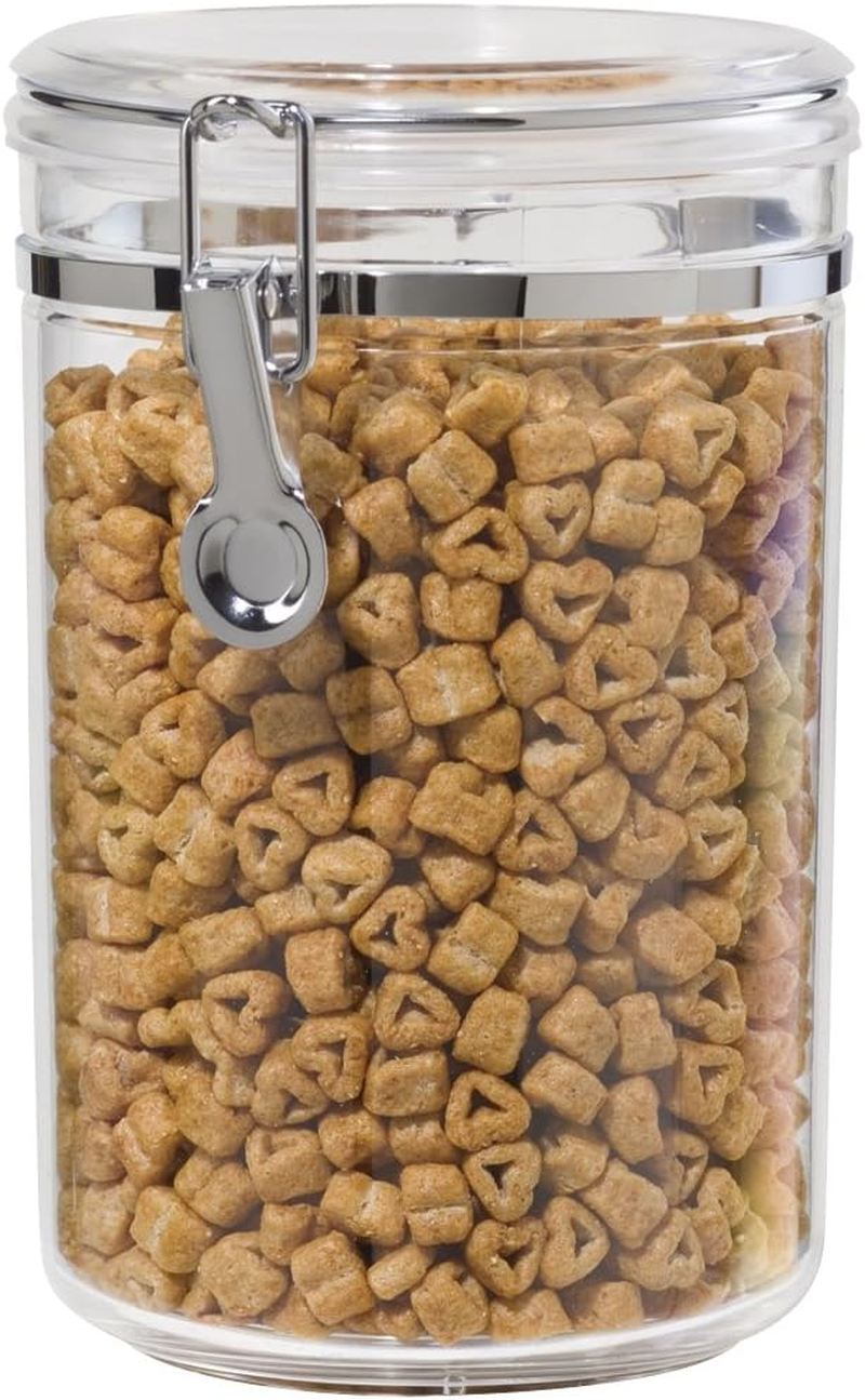 Oggi Medium-Sized Clear Canister with Clamp Lid, 59 Oz - Large Airtight Food Storage Container, for Kitchen & Pantry Storage of Bulk, Dry Foods, Pasta, Flour, Sugar, Coffee, Rice, Tea, Spices & Herbs