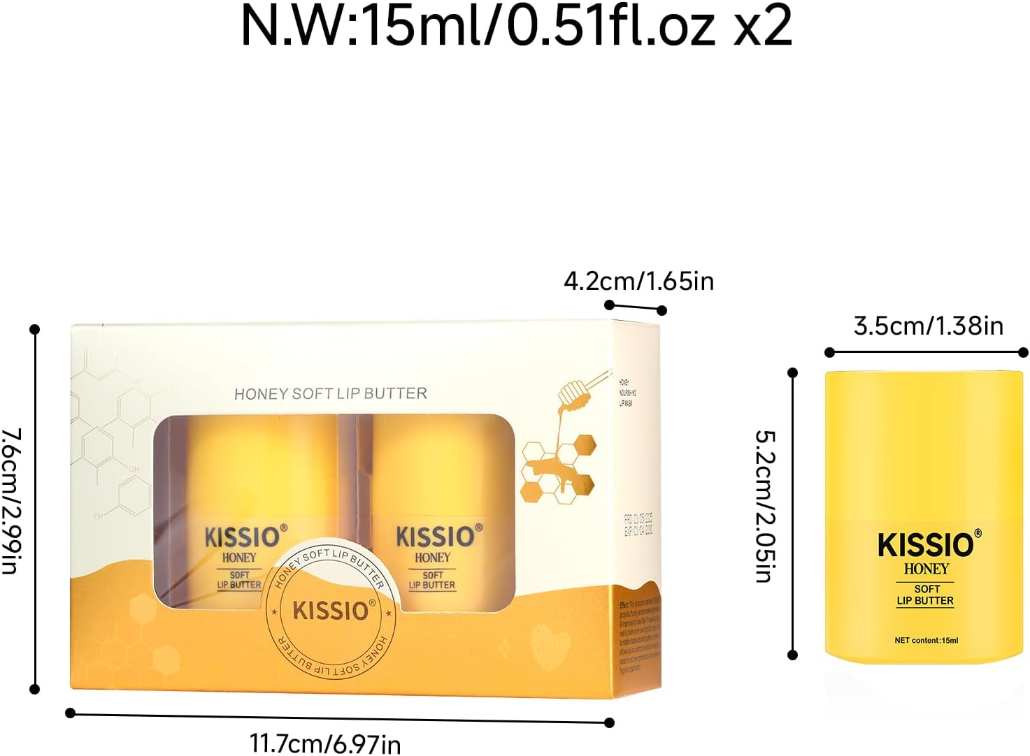 KISSIO Honey Lip Butter Set,Lip Balm with 1000 Ppm Propolis Extract,Ceramide AP and Phytosphingosine,Long-Lasting Moisture and Nourishe Lips,Lip Lines Care image number 4