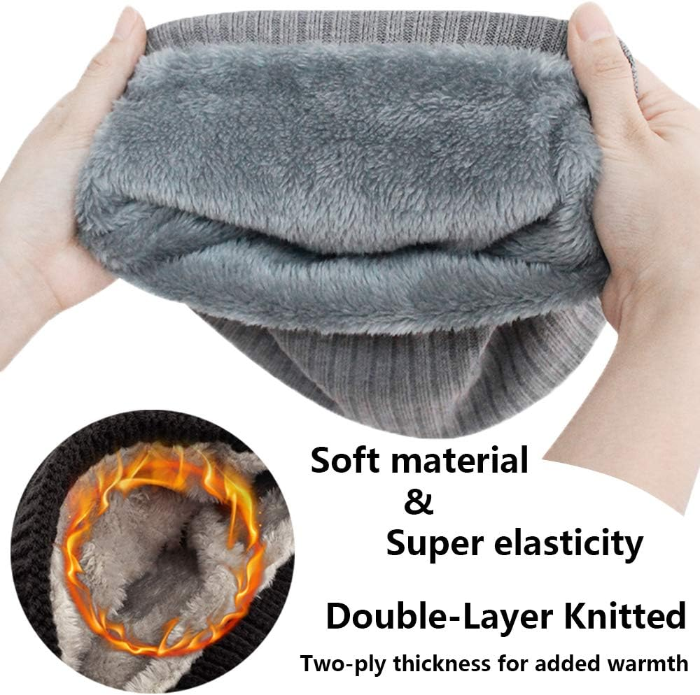 Fleece Neck Warmer Thermal Snoods Unisex Thick Winter Cold Weather Knitted Circle Scarf for Cycling Motocycle Sports - 2Pcs:Black+Dark Grey image number 3