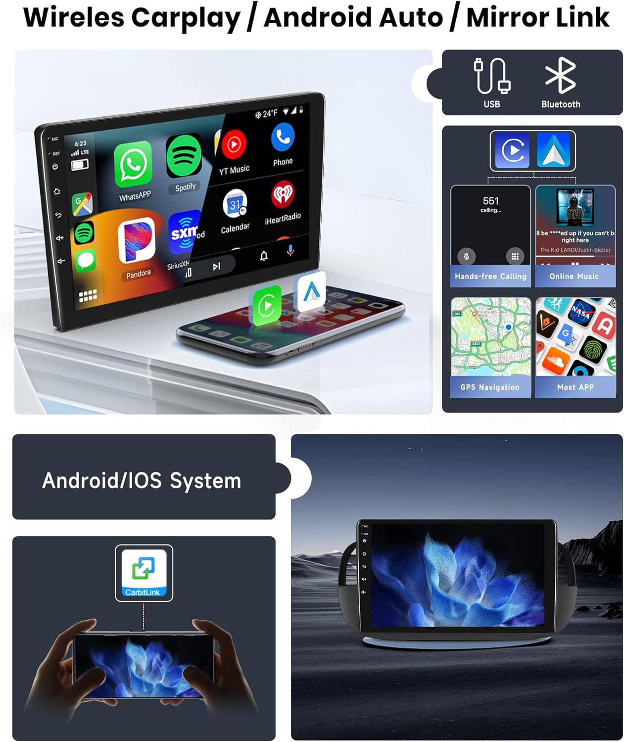 [8 CORE 4G+64G] Car Radio for Fiat 500 500C 2007-2015 with Wireless Carplay/Android Auto, 9 Inch Touch Screen with GPS, Wifi, SWC, Dsp+Backup Camera image number 5