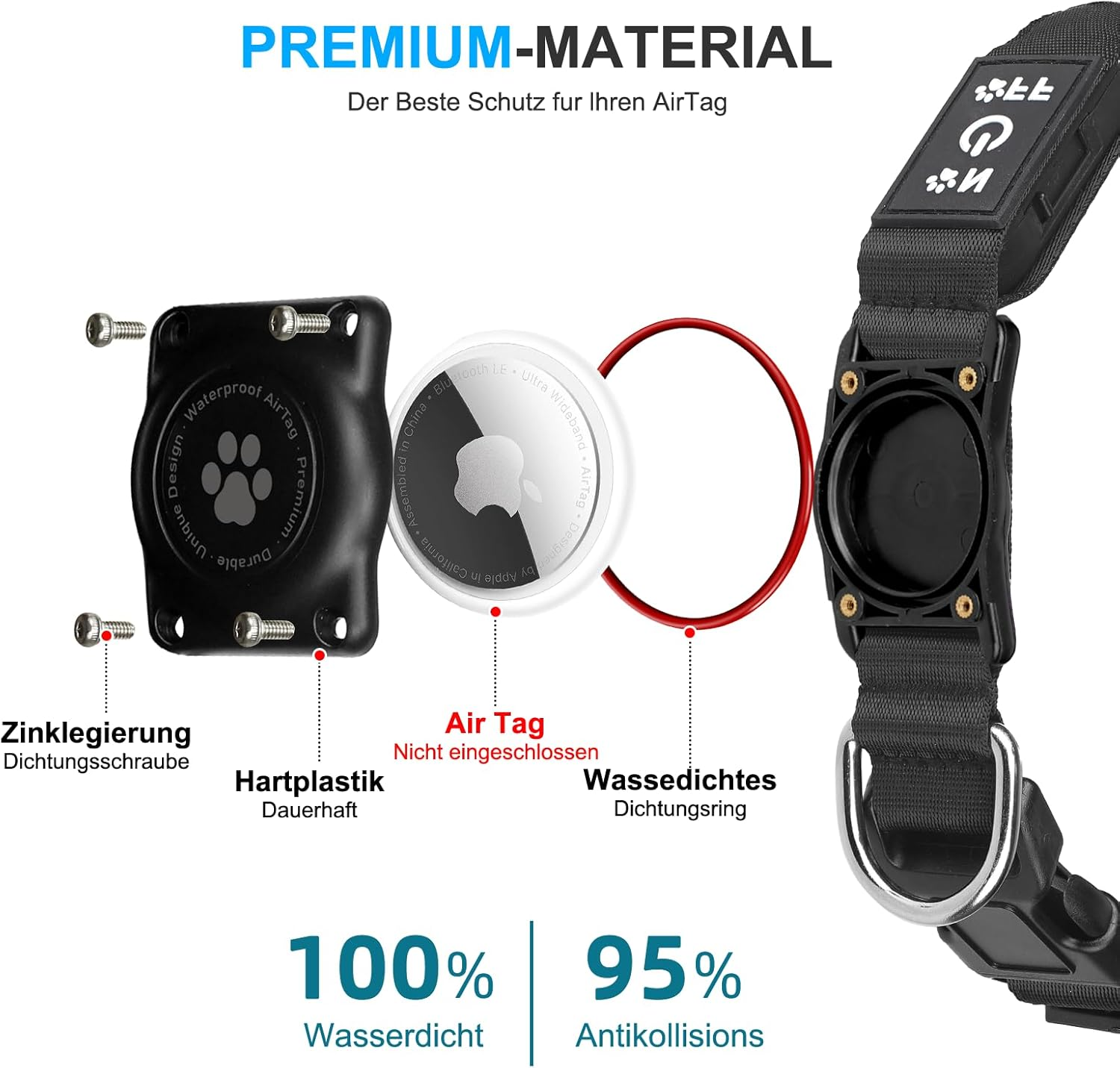 LED Airtag Dog Collar, Light Collar, Dog, IP67 Waterproof, USB Rechargeable Dog Light, 1,600 Feet High Visibility, 14 Lighting Modes for Dogs, Night Safety image number 6