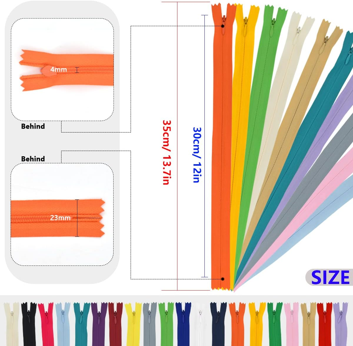 40Pcs Nylon Invisible Zippers, Sewing Bulk Zippers Supplies in 20 Colors for Tailor Sewing Crafts, Dresses, Skirts, Pants and DIY Crafter'S Special (30Cm/12Inch) image number 3