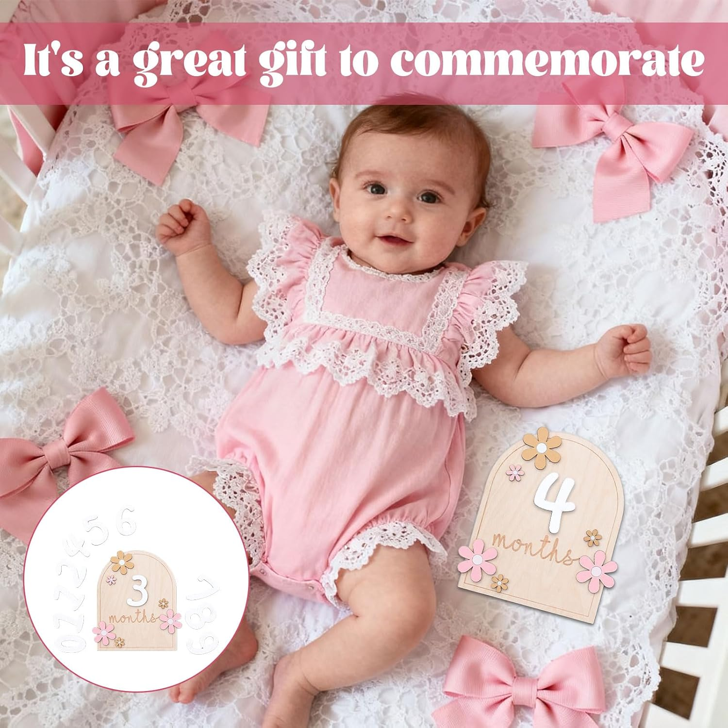 Baby Milestone Cards, Baby Announcement Plaque, Baby Monthly Milestone Cards 1-12 Month, Wooden Baby Items to Document Your Baby'S Growth, Newborn Photography Props, Baby Shower Gifts