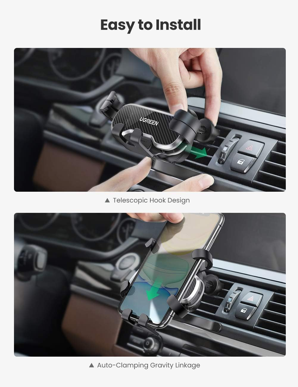 UGREEN 80871 Gravity Phone Holder for Car with Hook image number 6
