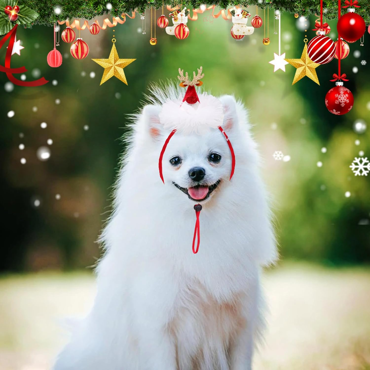 2Pcs Christmas Pet Hat, Creativity Pets Headdress Lace Cat Hats, Adjustable Cat Dog Christmas Hat, Adjustable Pet Dog Santa Hat, Xmas Pet Outfits Holiday Pet Hat for Dog Pet Supplies Christmas image number 2