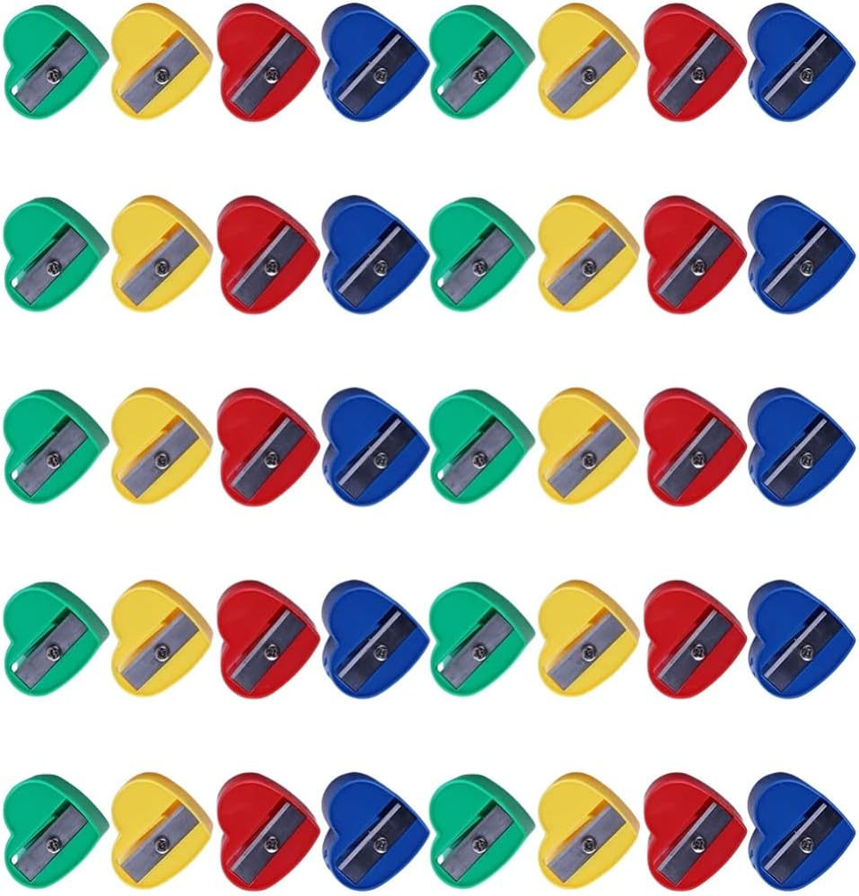 Operitacx 40Pcs Heart Shape Pencil Sharpeners for Boy Girl Cute Manual School Supplies Colors Lightweight and Portable for Classroom and Home Use image number 4
