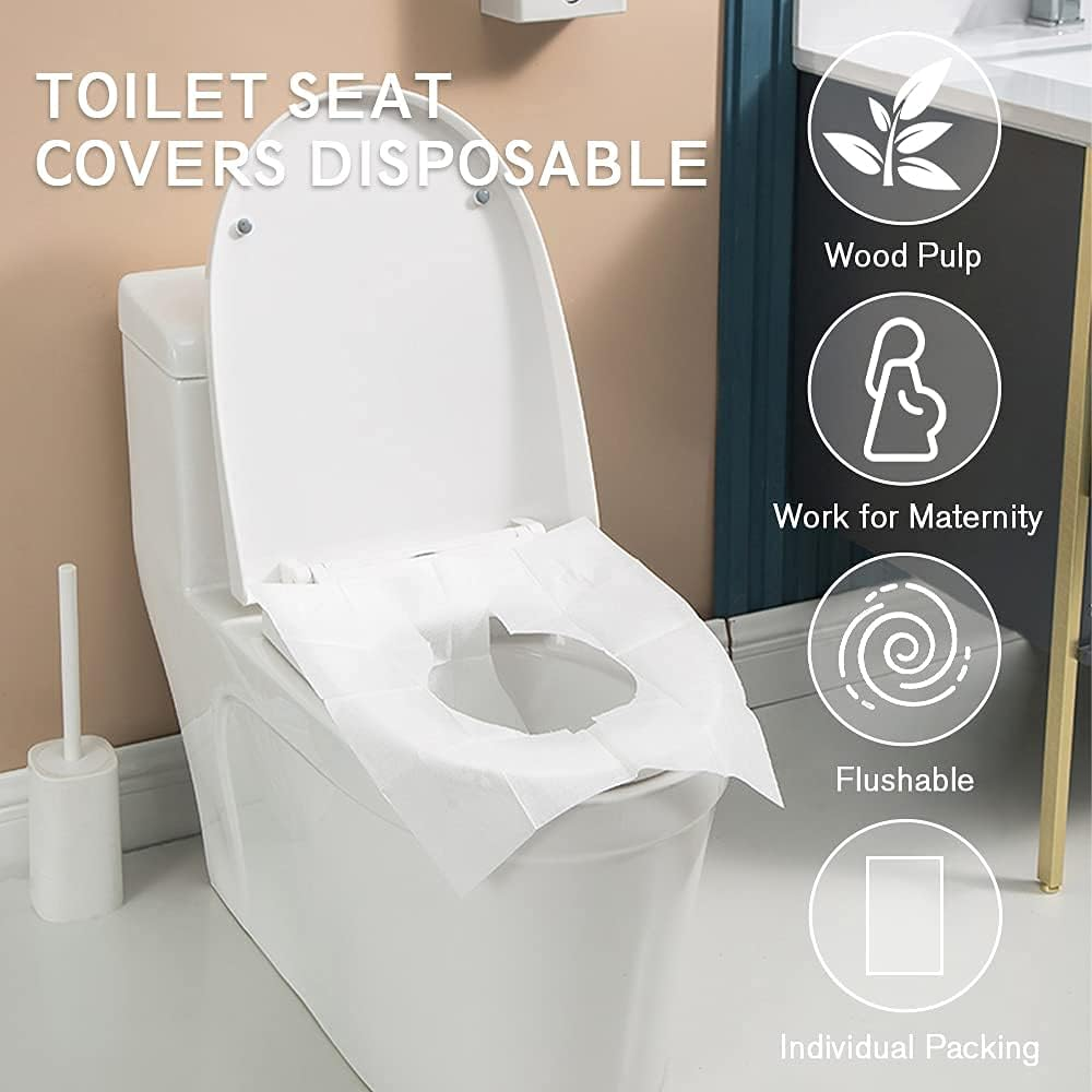Disposable Toilet Seat Covers, 100 Count Flushable Paper Travel Set Individually Wrapped Portable Toilet Seat Covers for Adults Kids Toddlers Potty Training image number 1