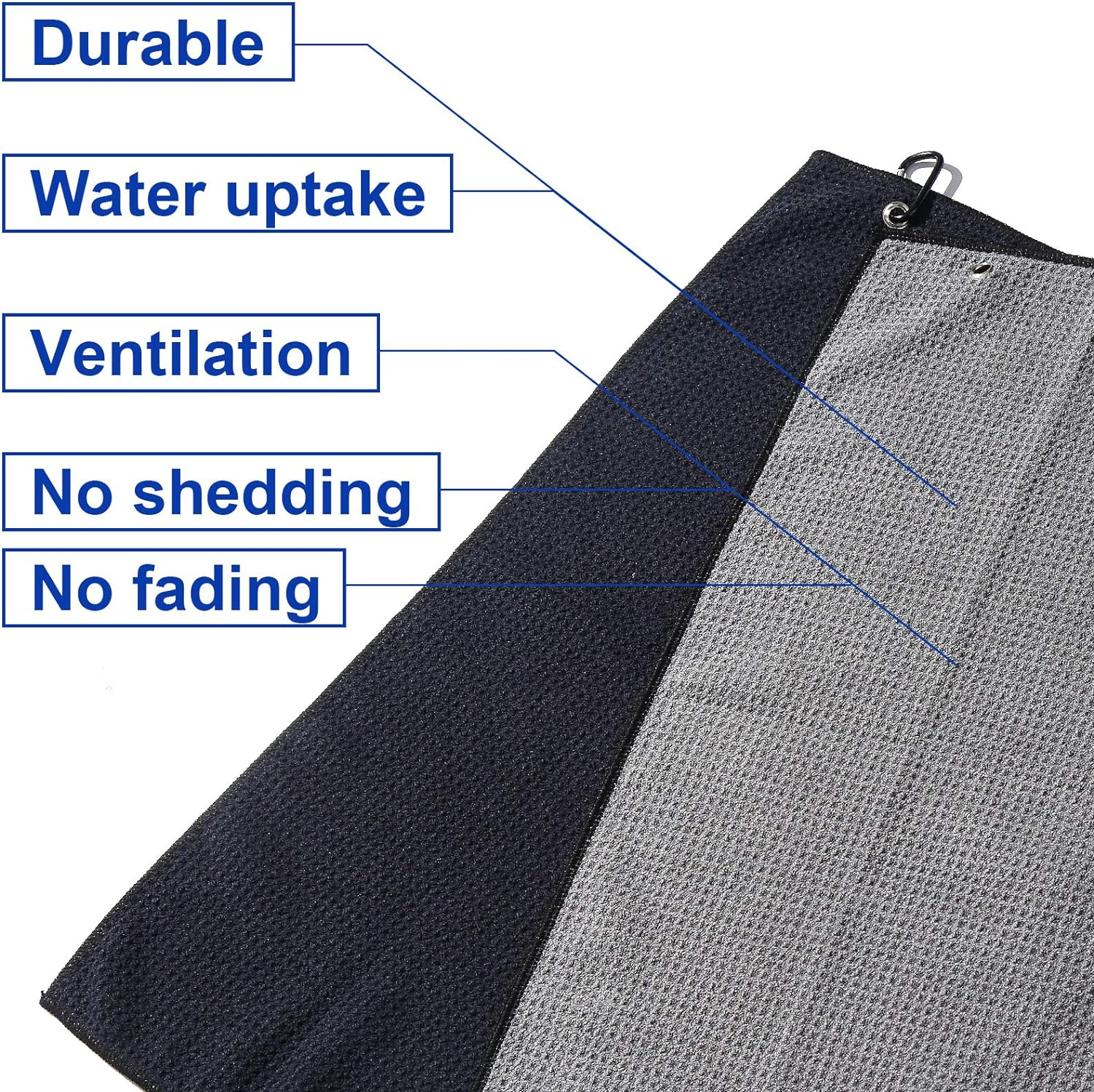 Fpxnb 2 Pack Tri-Fold Golf Towel Set, Microfiber Fabric Waffle Pattern Towels, Heavy Duty Carabiner Clip (2 Pcs, 2 Colors)