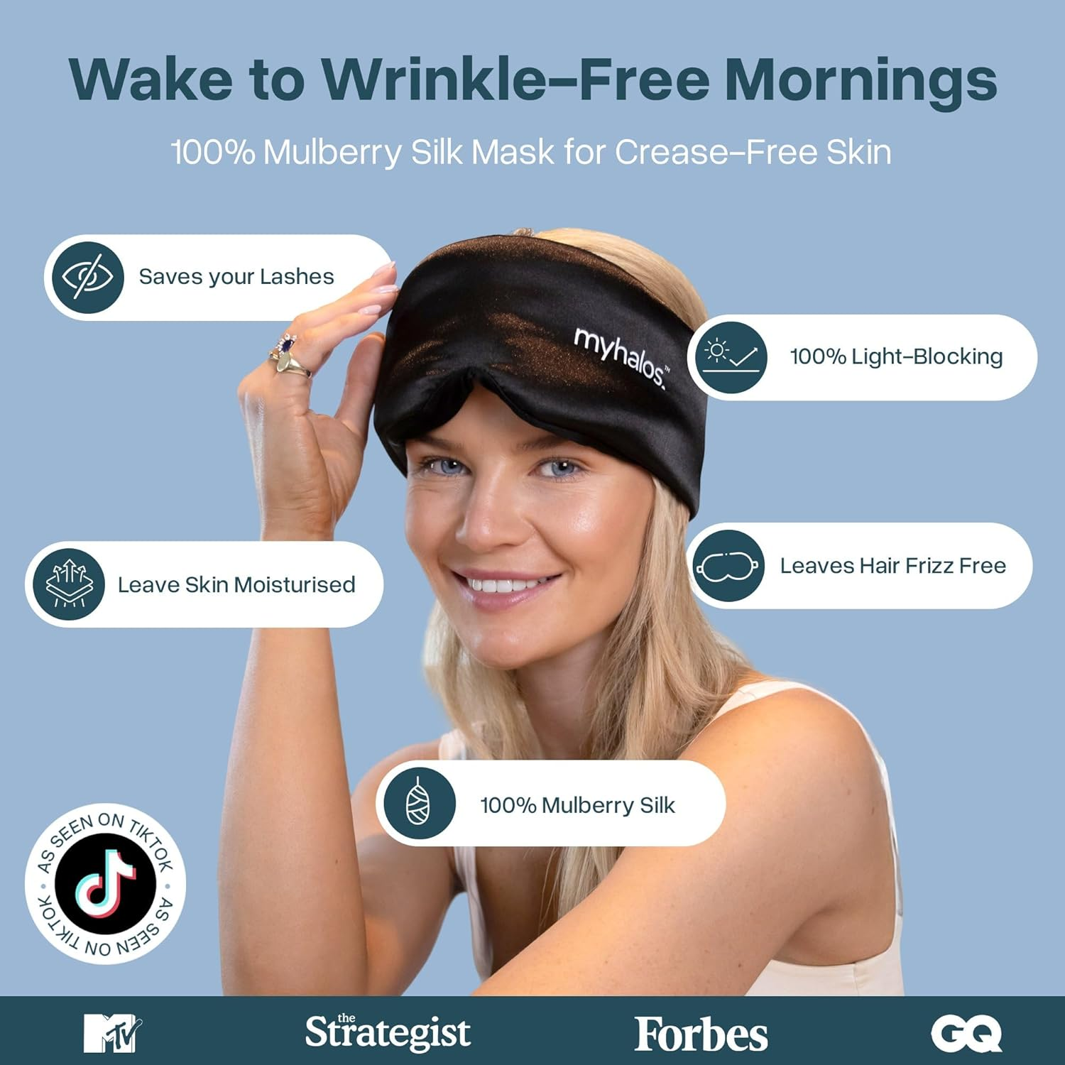 Myhalos&reg; 3D Mulberry Silk Sleep Mask with Eye Cups - Blackout Sleep Mask for Men & Women - Eye Masks for Sleep Anywhere image number 2