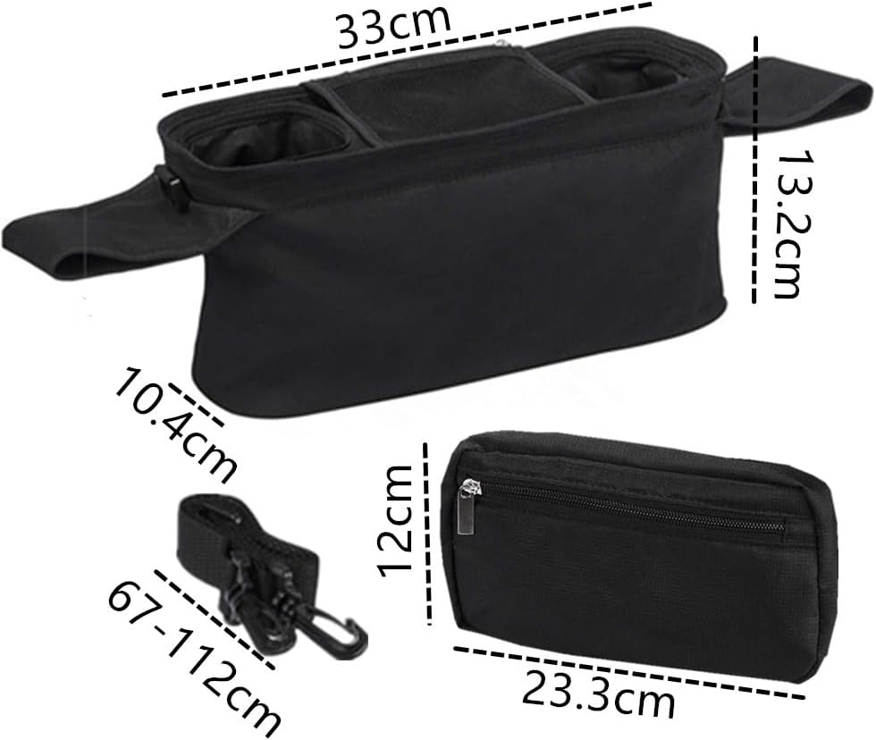 Baby Buggy Pram Caddy, Cuicanfla Universal Pram Organiser Bag with Insulated Coffee Cup Holders & Phone Storage, Travel Bag Pram Organizer,For Most Baby Strollers image number 3