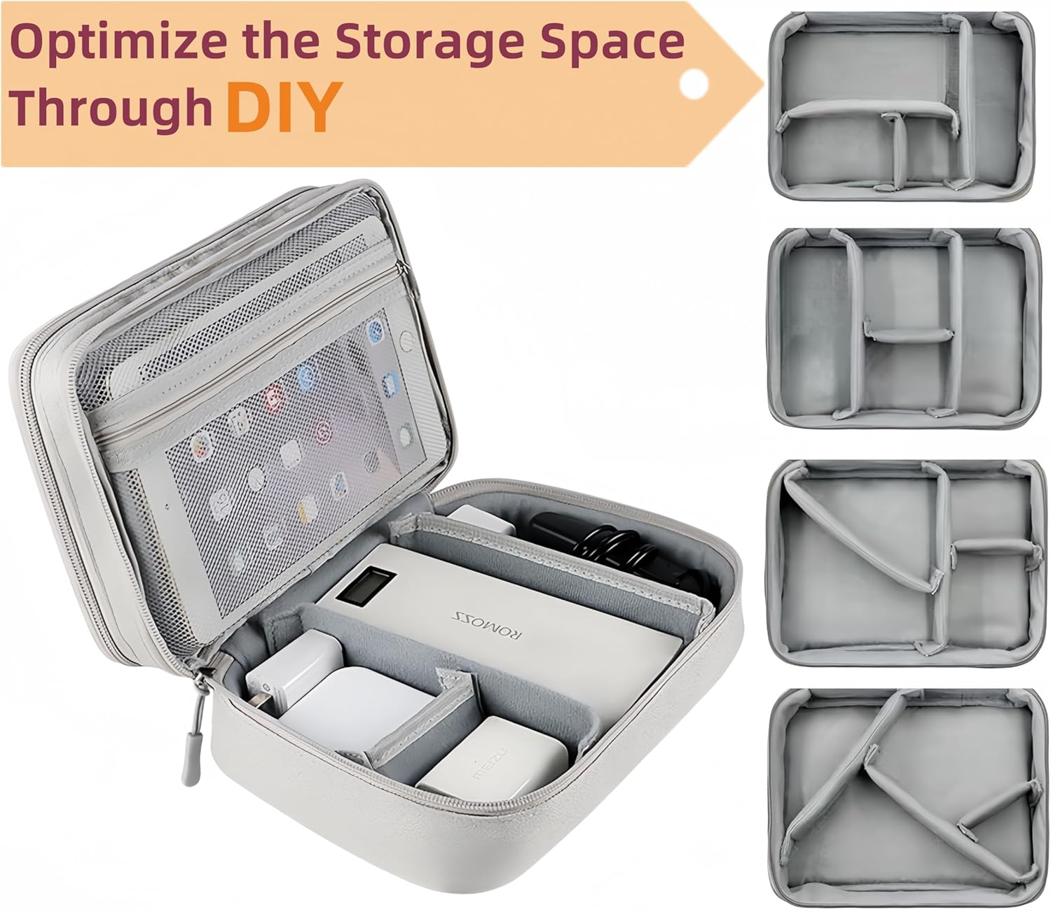 Travel Electronics Organizer Waterproof Double Layer Cable Storage Bag for Electronic Accessories, Large Shockproof Case for Cords, Tablets, Power Banks Organizer Bag MT-Y (Pink)