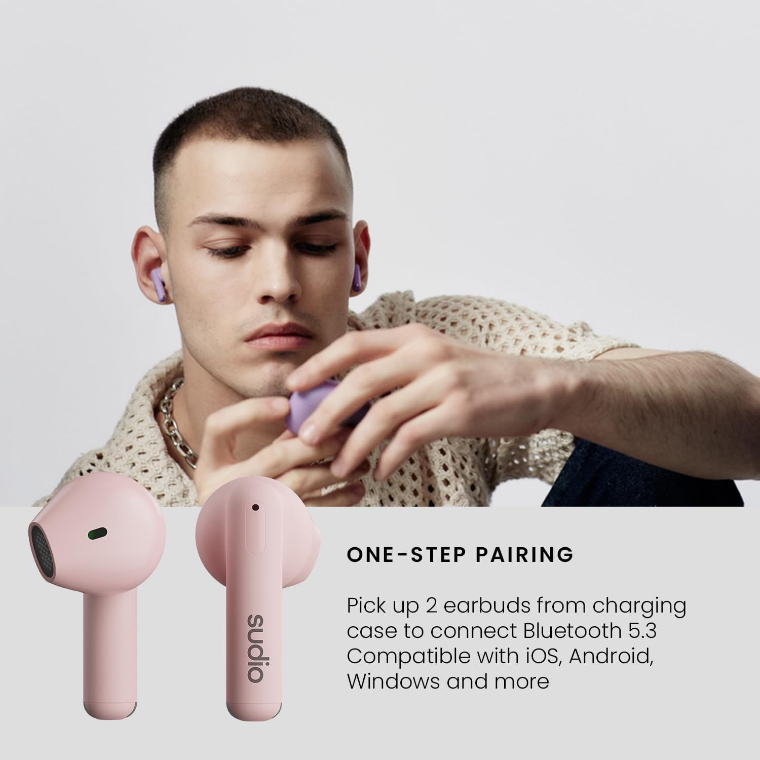 Sudio A1 Pink, Bluetooth Earphones, Touch Control with Compact Wireless Charging Cradle, IPX4 Protected, Noise-Permeable Headphones with Built-In Microphone, Premium Crystal Sound - Blue image number 2