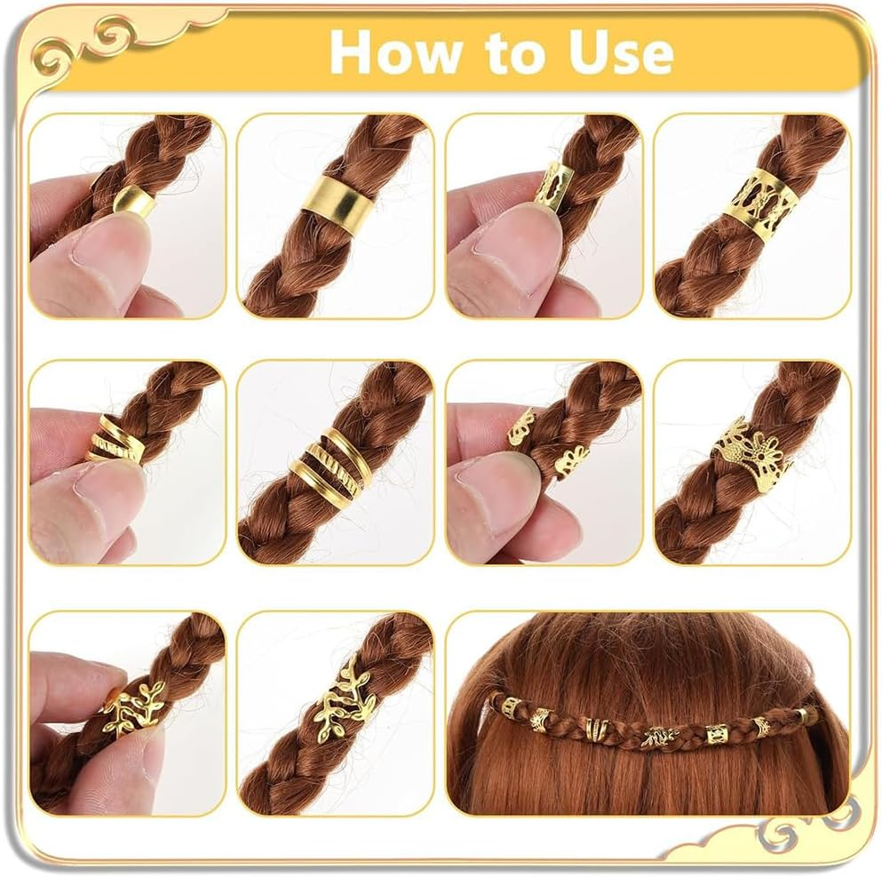 TSUOUKL Pack of 50 Golden Hair Clips for Braids and Dreadlocks, Loc Jewellery and Cuff Clips for Men, Women, Girls and Boys - Versatile Hair Accessories for Styling and Accessories