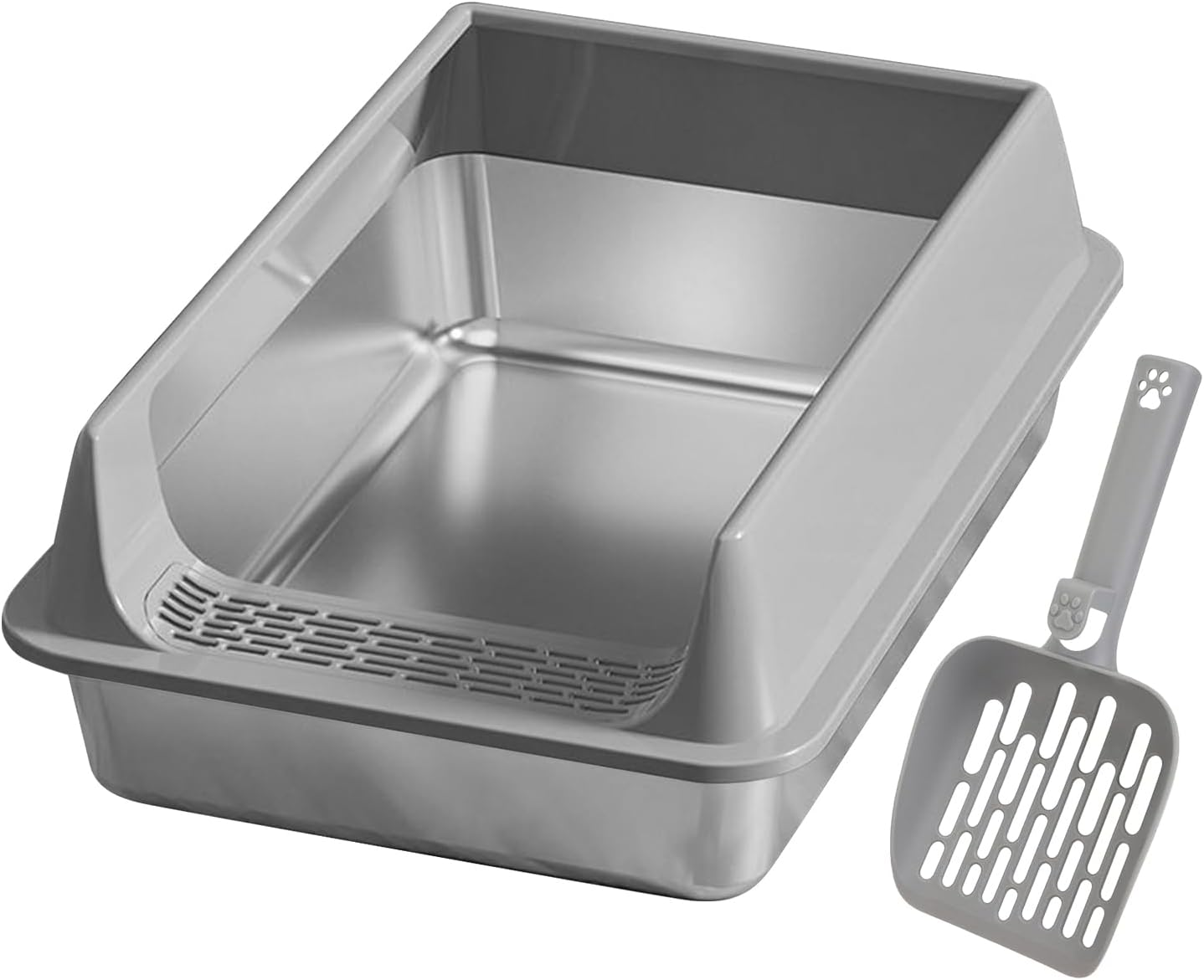 Davivian Stainless Steel Cat Litter Tray | Stainless Steel Cat Litter Tray Splash-Proof with Shovel | Urine Leakage Protected Pet Supplies | for Small and Medium Cats Home Garden Balcony Patio Use