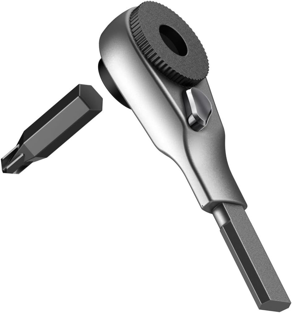 GALVANOX Flat-End Ratchet Driver Designed for Leatherman Models - Compatible with Multi-Tool Flat Bit Kits and Standard 1/4" Hex Bits (Brushed Steel) image number 1