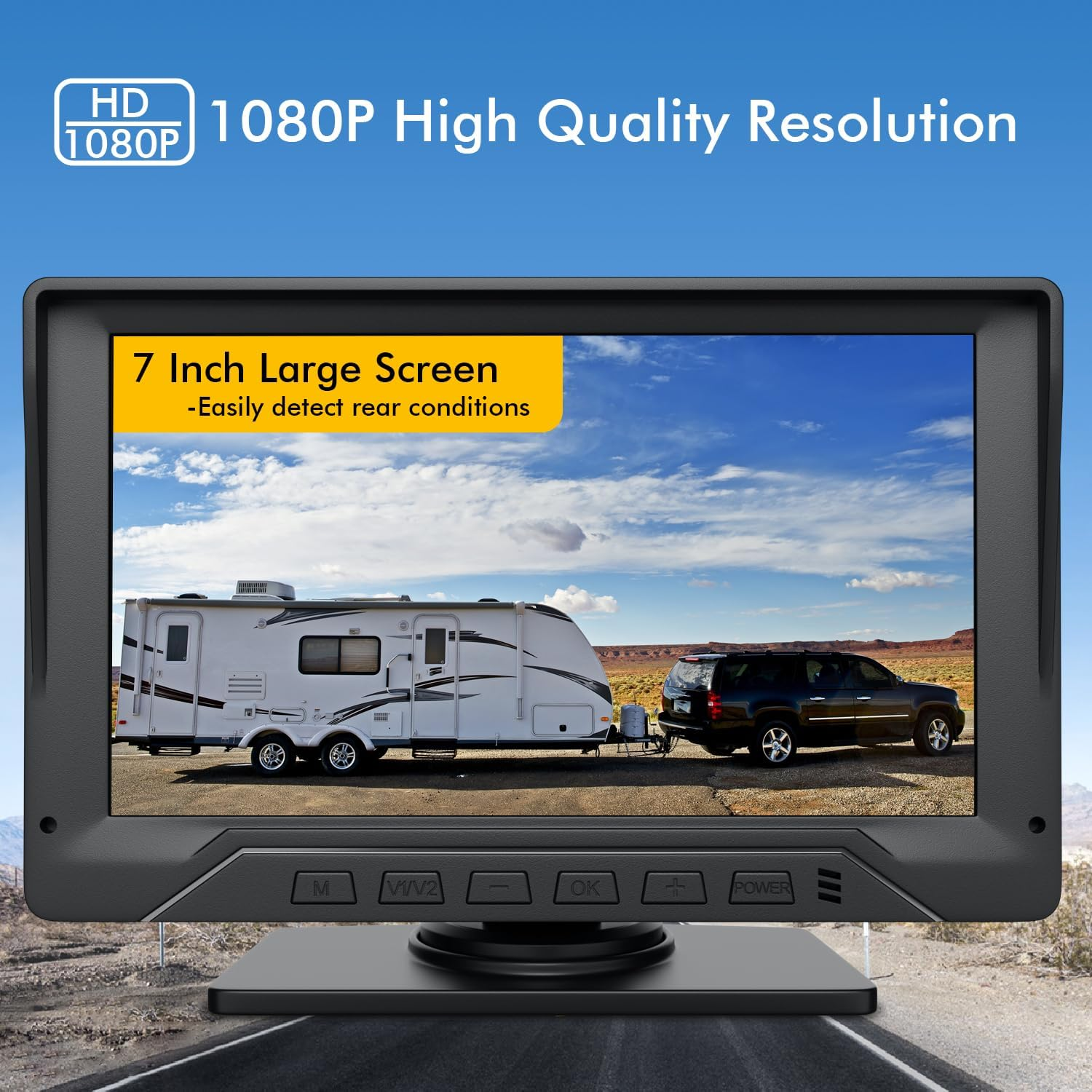 Dual RV Backup Camera Plug and Play, 7'' Backup Camera for Truck Trailer, No Delay, 1080P HD, 2 Channels, 150&deg; Wide Angle, DIY Guide Lines, Night Vision, IP69 Rear View Camera image number 4